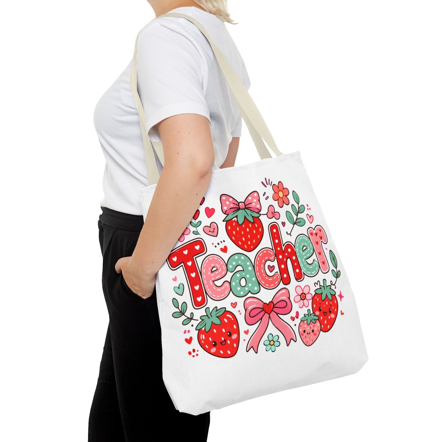 Teacher Strawberry Tote Bag — Cute Floral Teacher Gift
