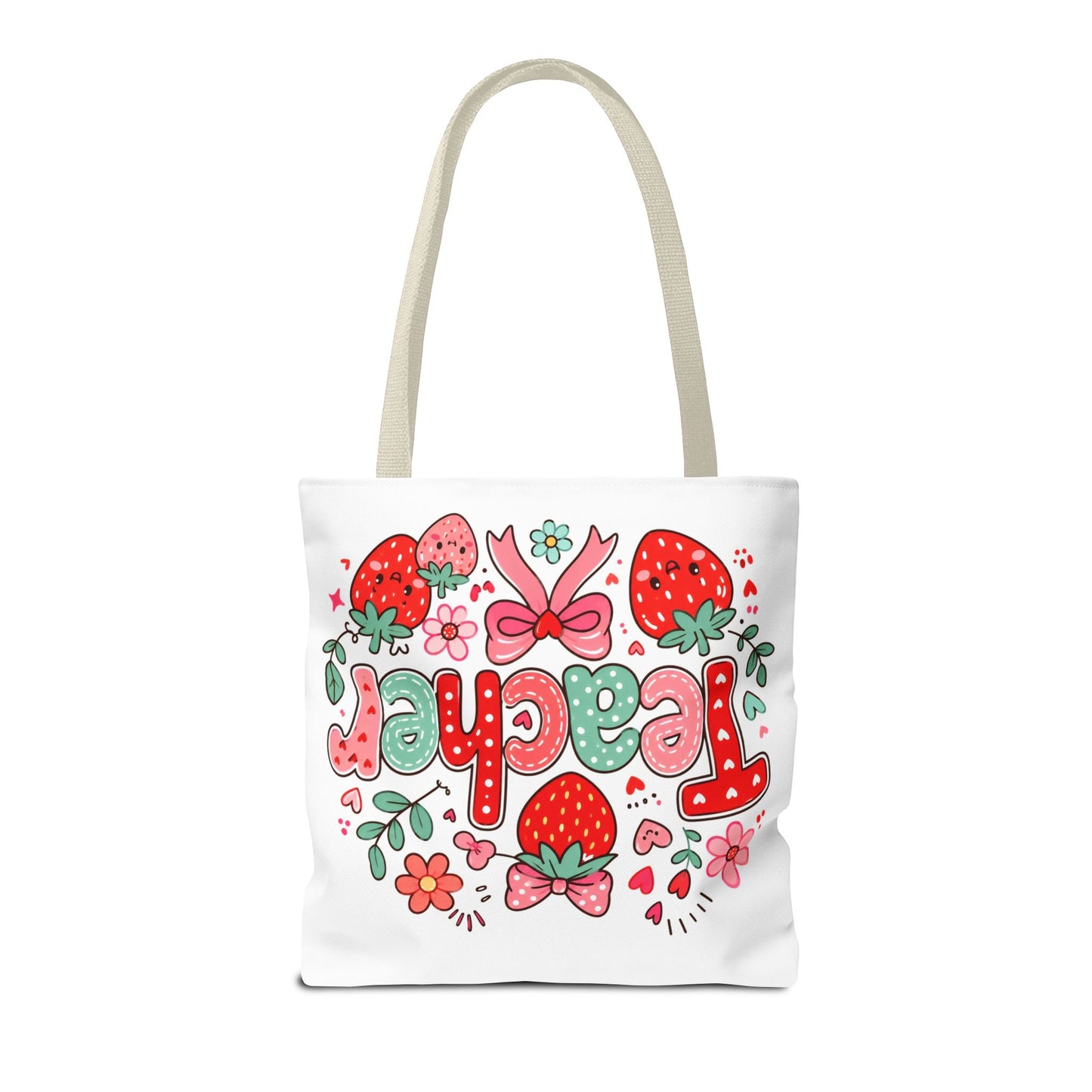 Teacher Strawberry Tote Bag — Cute Floral Teacher Gift