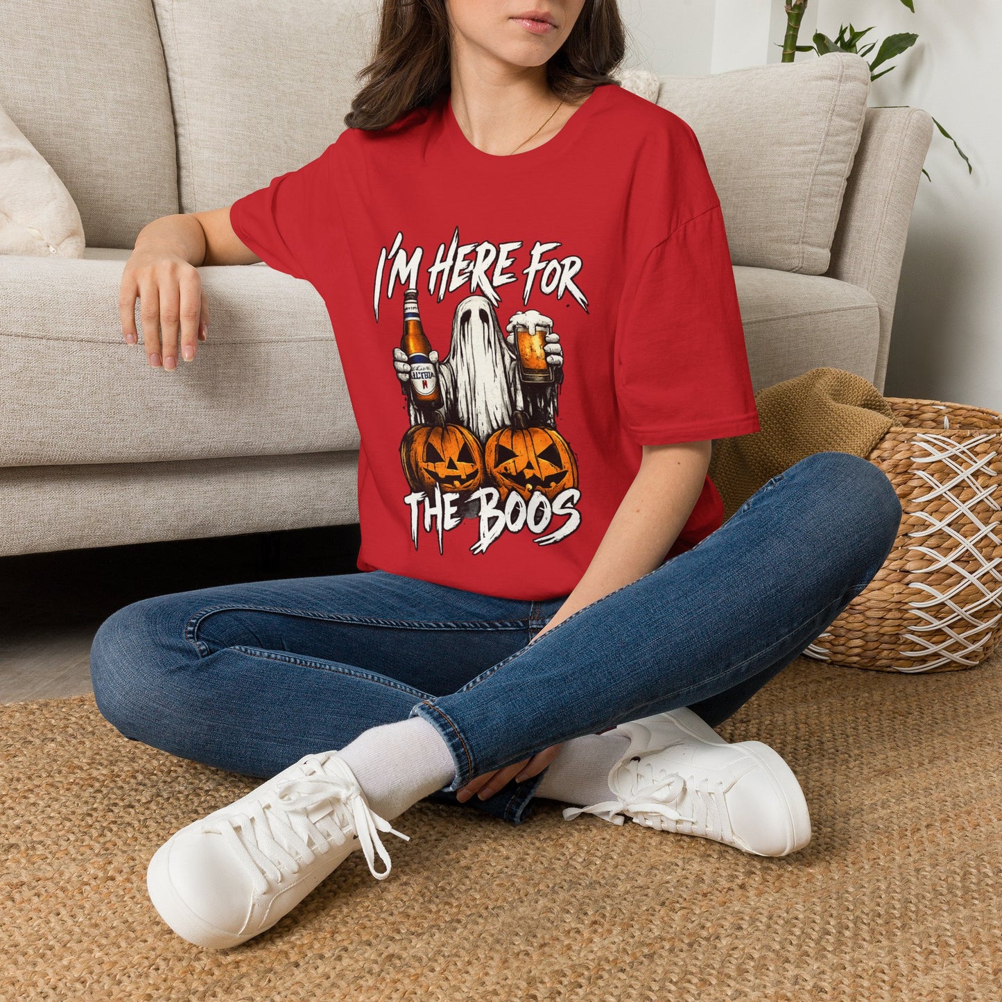 I'm Here for the Boos T-Shirt — Halloween Ghost Beer & Pumpkin Party Tee