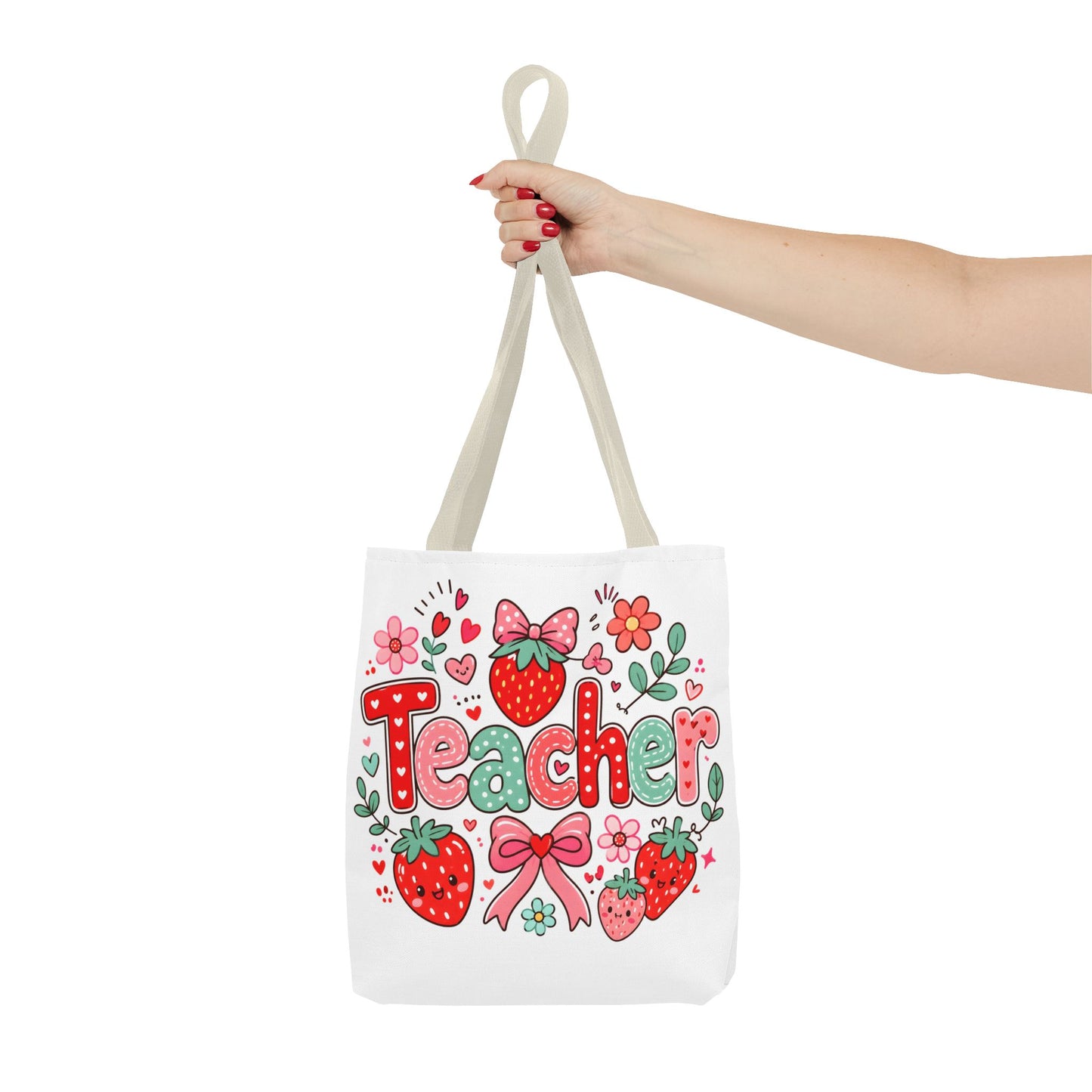 Teacher Strawberry Tote Bag — Cute Floral Teacher Gift