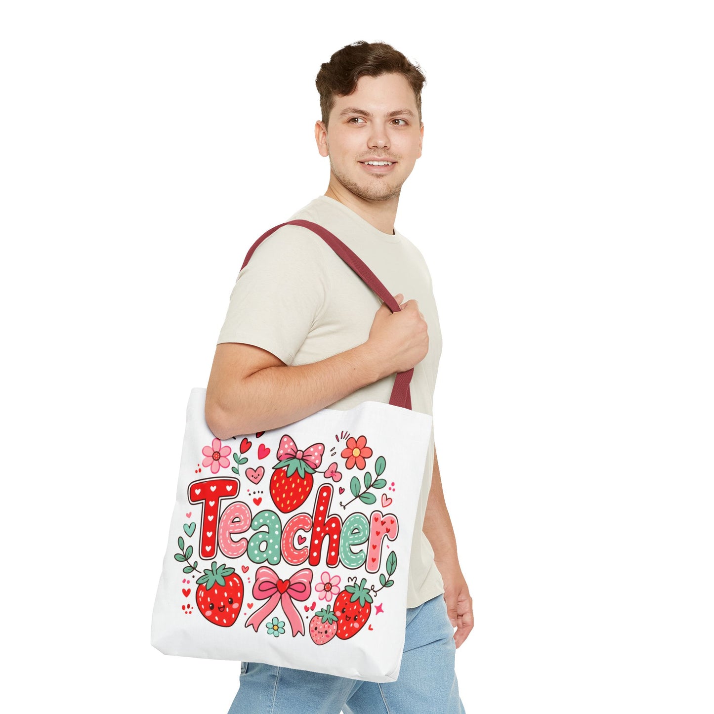 Teacher Strawberry Tote Bag — Cute Floral Teacher Gift
