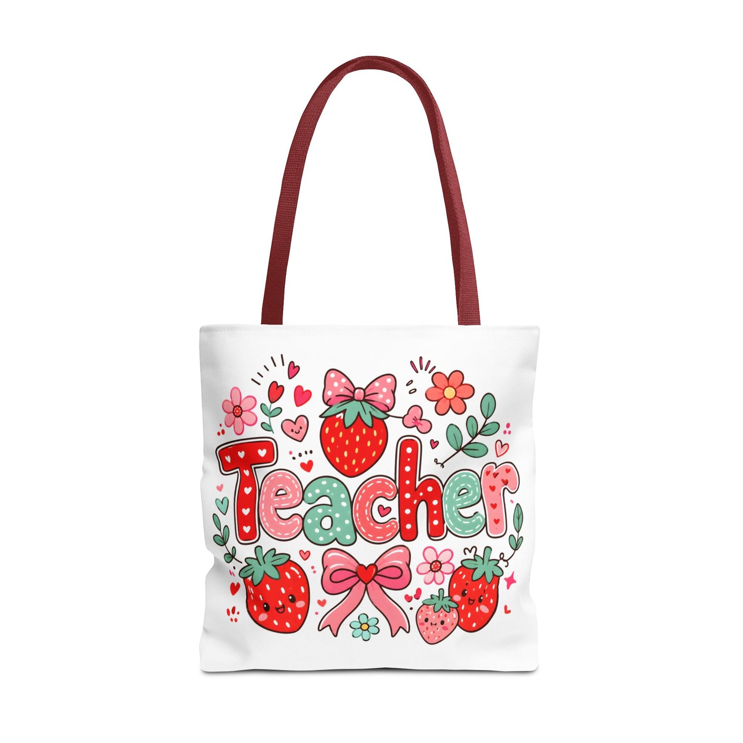 Teacher Strawberry Tote Bag — Cute Floral Teacher Gift