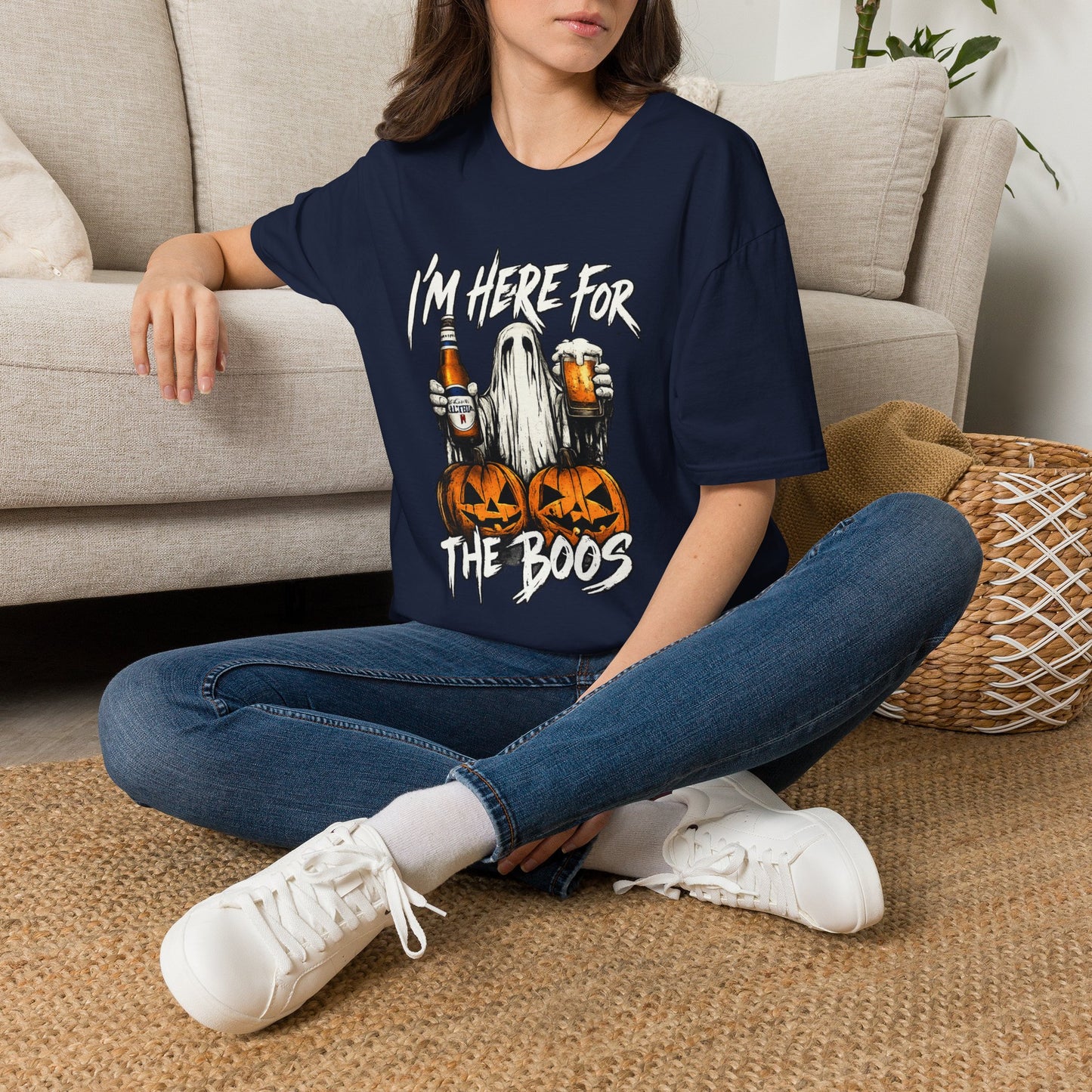 I'm Here for the Boos T-Shirt — Halloween Ghost Beer & Pumpkin Party Tee