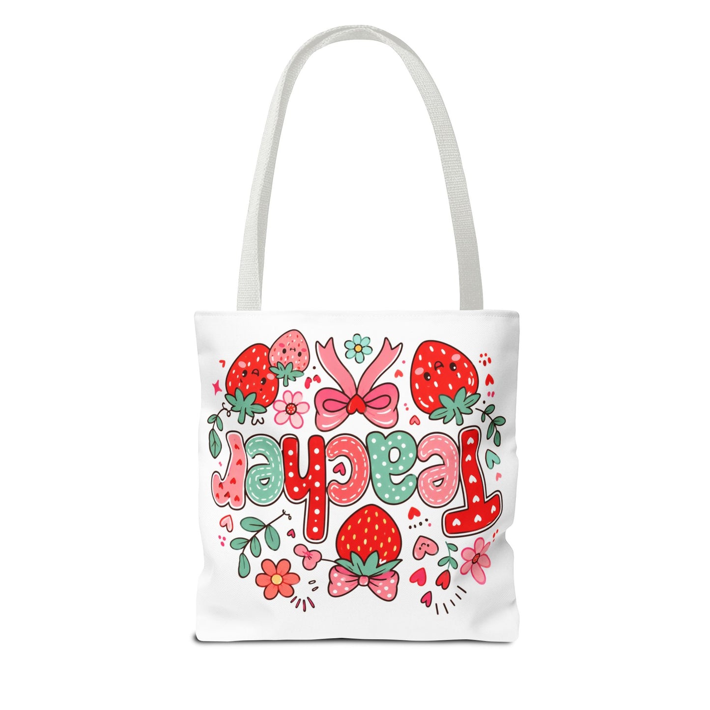 Teacher Strawberry Tote Bag — Cute Floral Teacher Gift