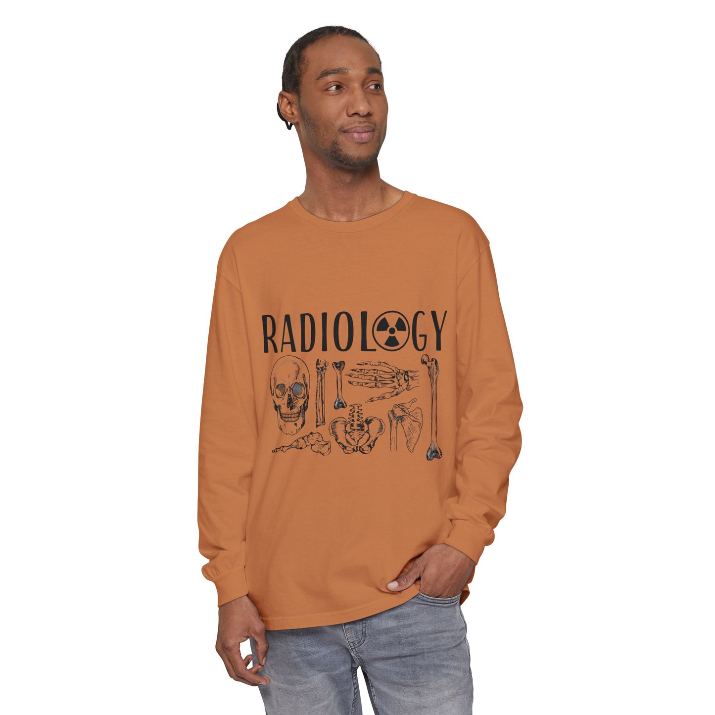 Radiology Anatomy Long Sleeve Tee — Skull & Bones Medical Shirt for Radiologic Technicians