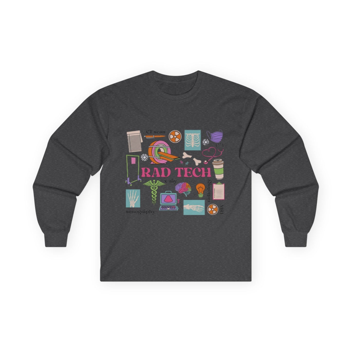 Rad Tech Collage Long Sleeve Tee — Radiology Technologist Graphic Shirt