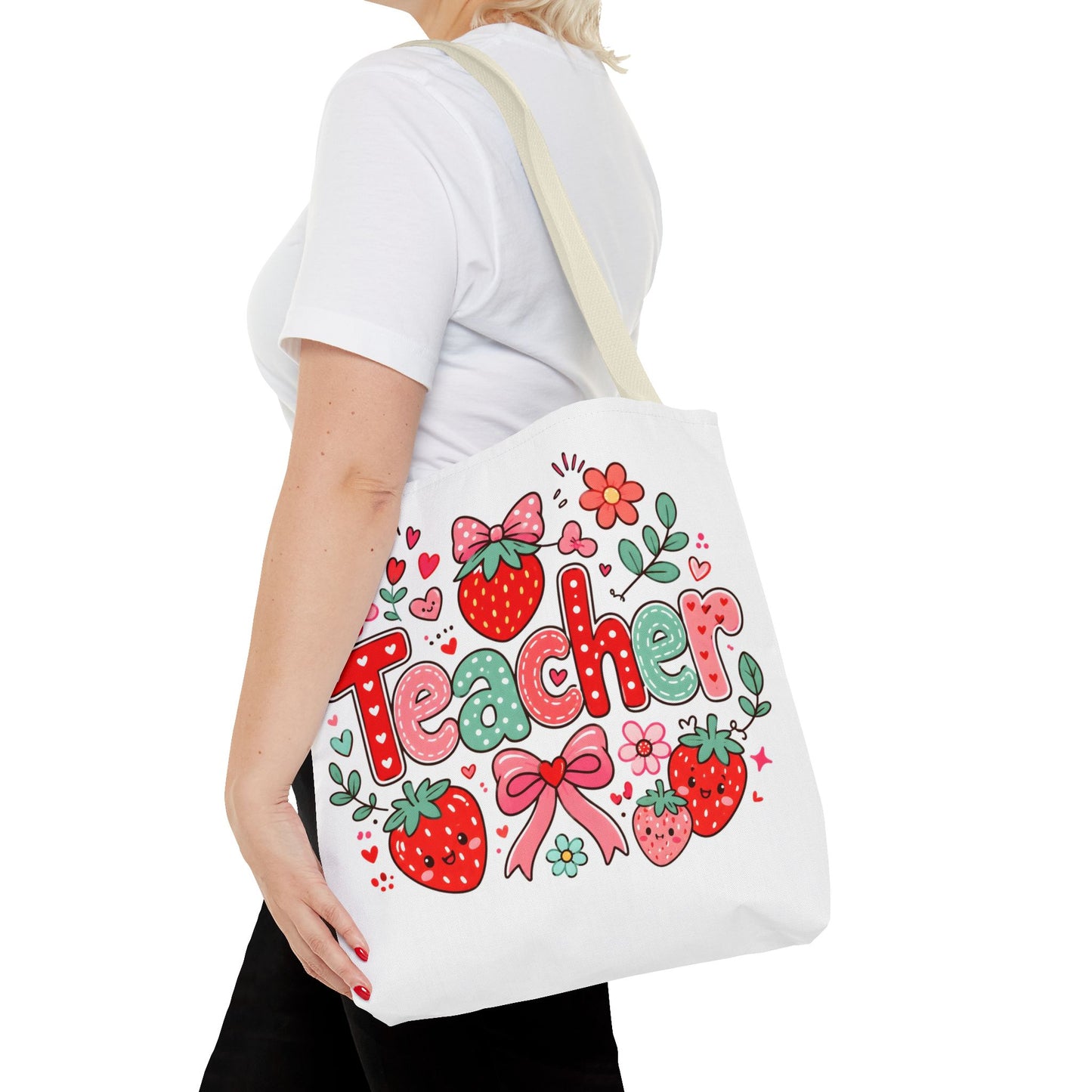 Teacher Strawberry Tote Bag — Cute Floral Teacher Gift