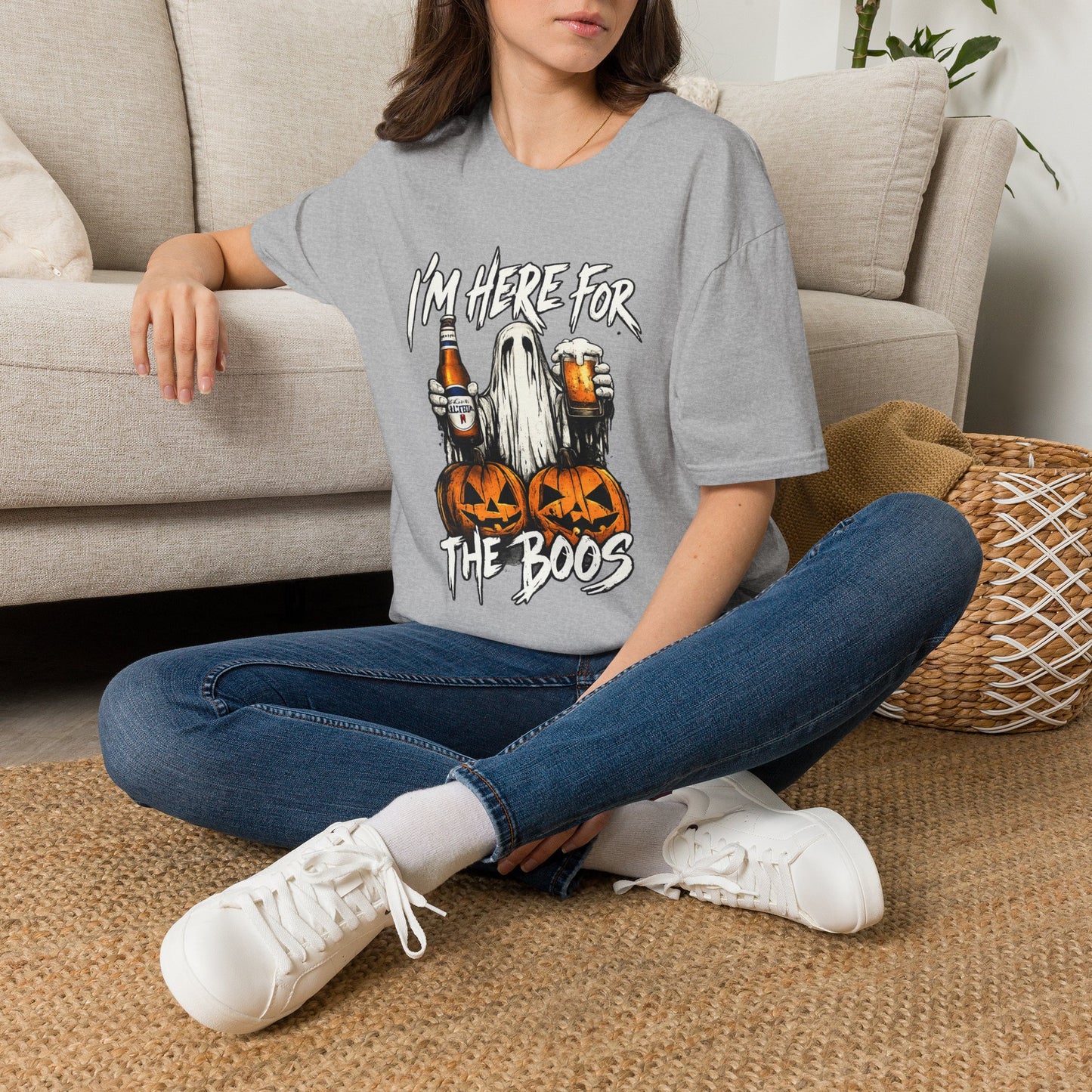 I'm Here for the Boos T-Shirt — Halloween Ghost Beer & Pumpkin Party Tee