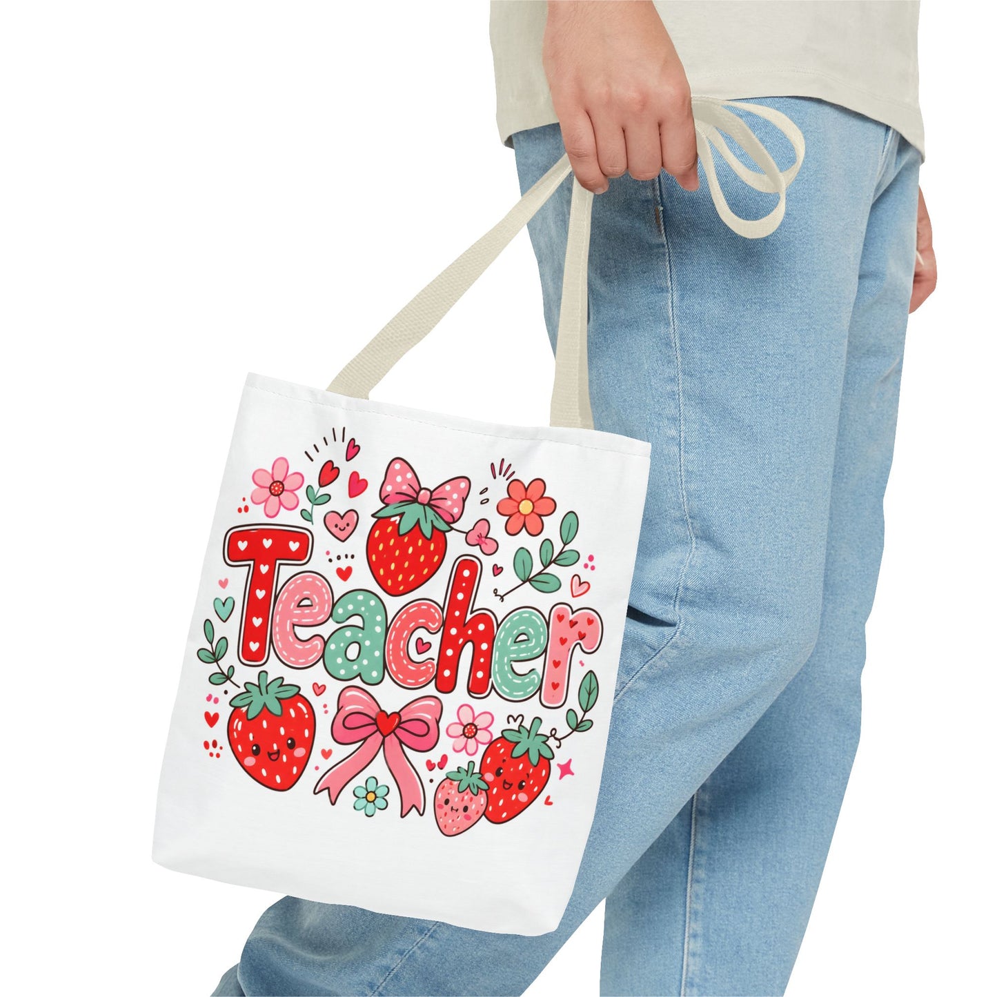 Teacher Strawberry Tote Bag — Cute Floral Teacher Gift