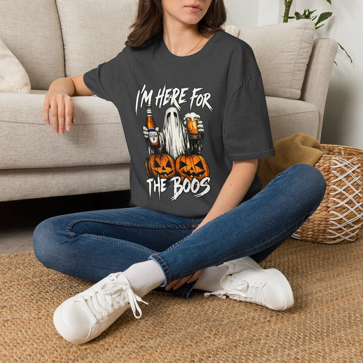 I'm Here for the Boos T-Shirt — Halloween Ghost Beer & Pumpkin Party Tee