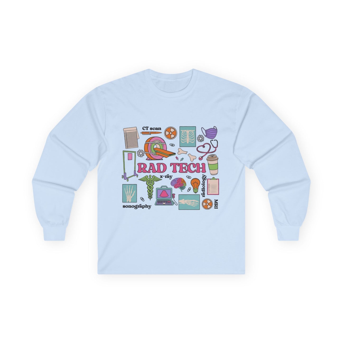 Rad Tech Collage Long Sleeve Tee — Radiology Technologist Graphic Shirt