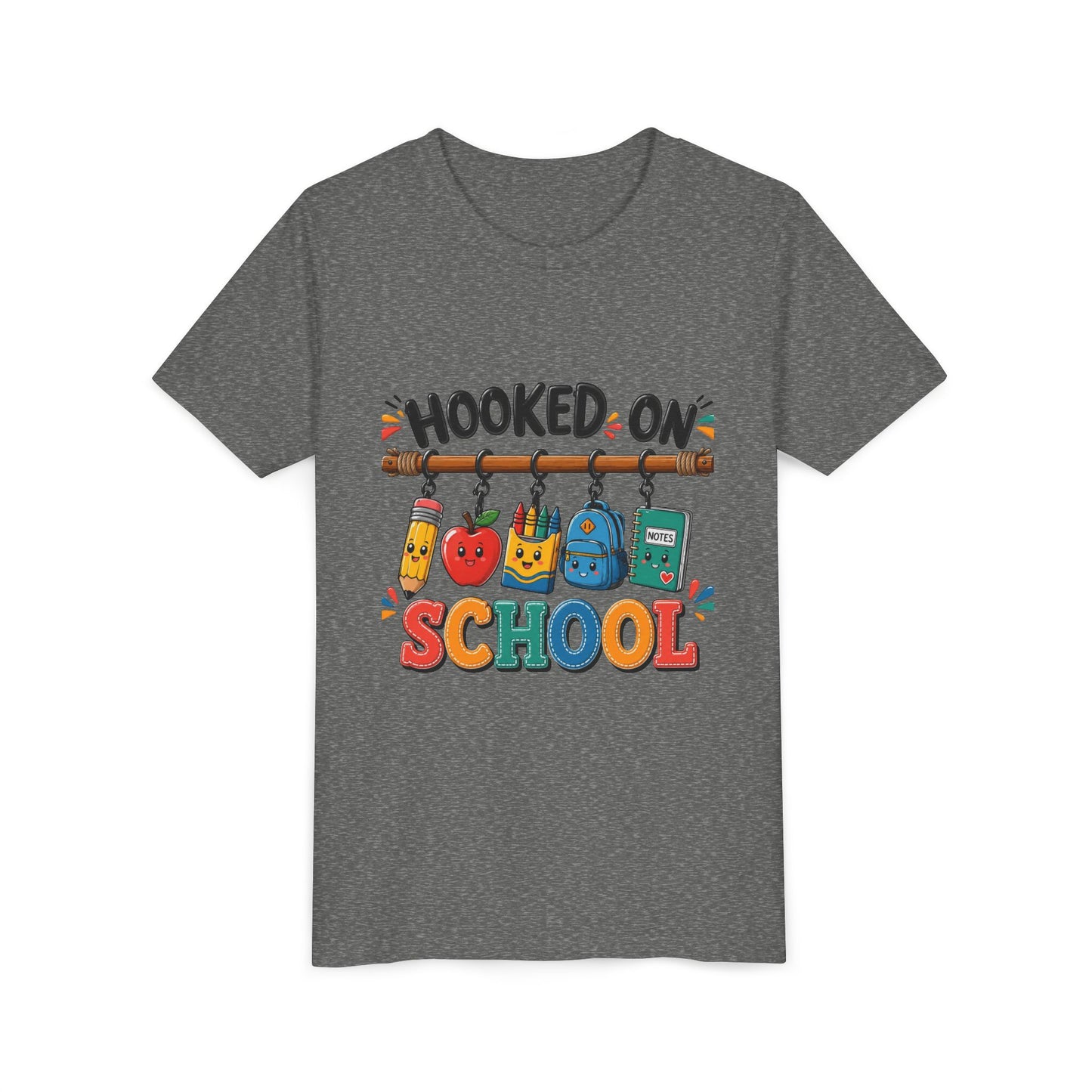 Youth Tee — "Hooked on School" Back-to-School Kids T-Shirt