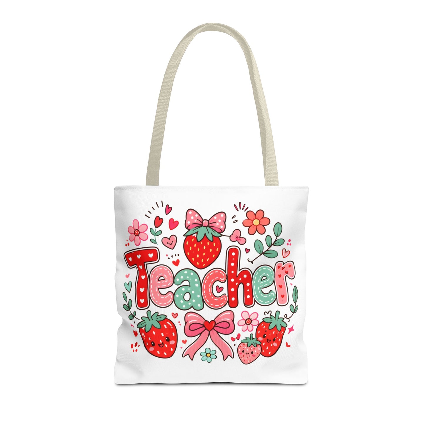 Teacher Strawberry Tote Bag — Cute Floral Teacher Gift