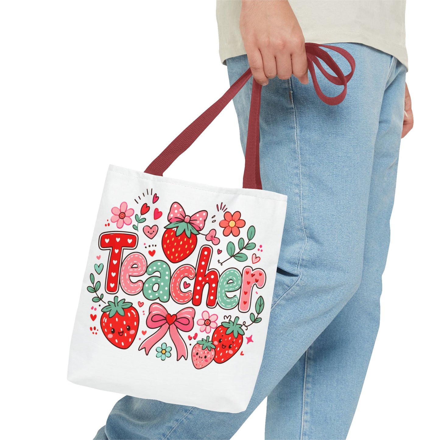 Teacher Strawberry Tote Bag — Cute Floral Teacher Gift