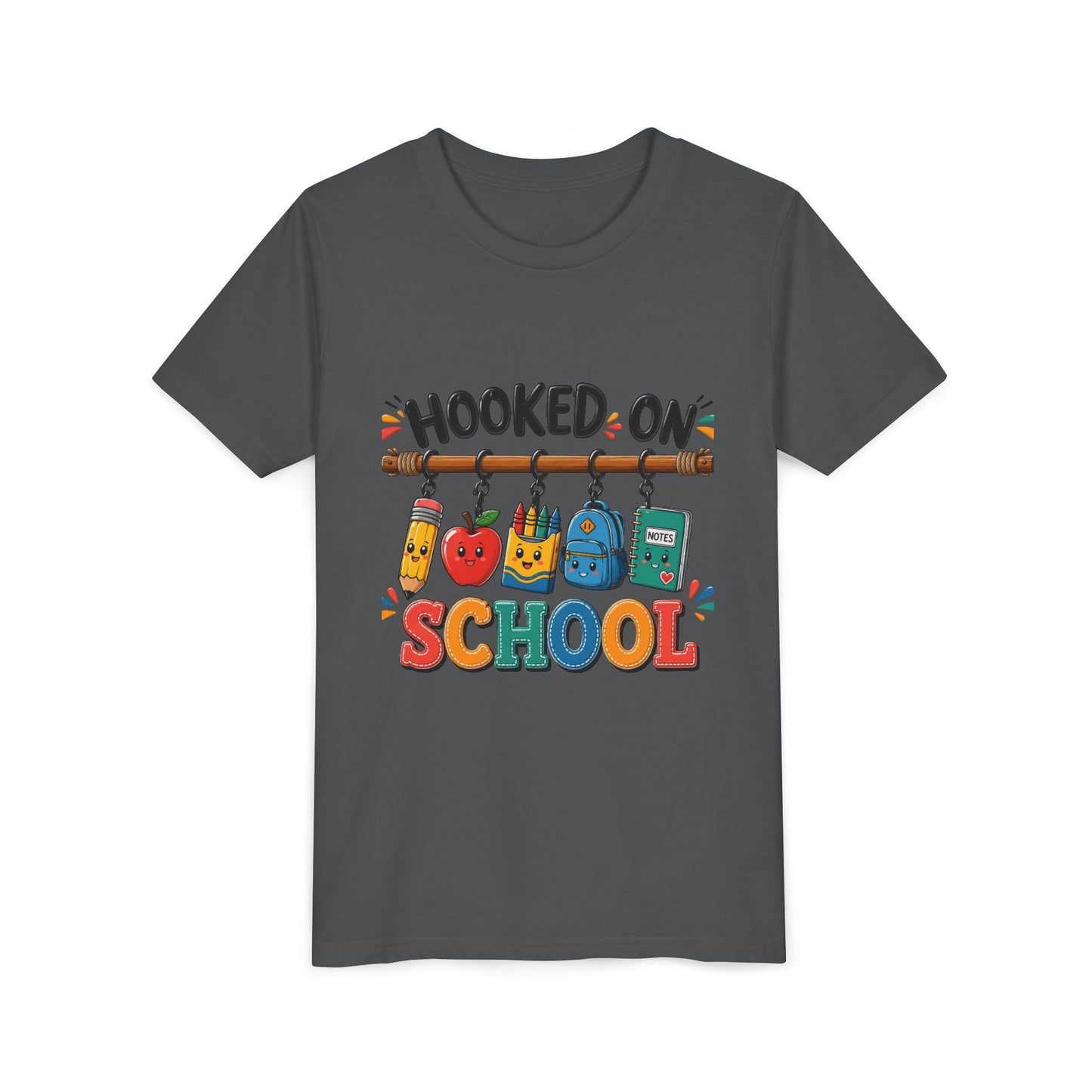 Youth Tee — "Hooked on School" Back-to-School Kids T-Shirt