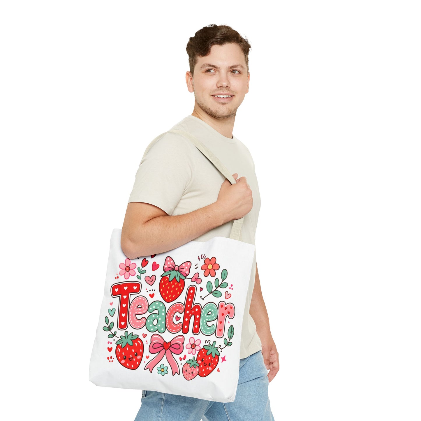 Teacher Strawberry Tote Bag — Cute Floral Teacher Gift