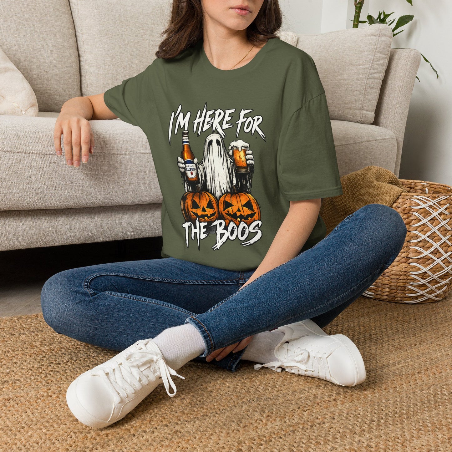 I'm Here for the Boos T-Shirt — Halloween Ghost Beer & Pumpkin Party Tee