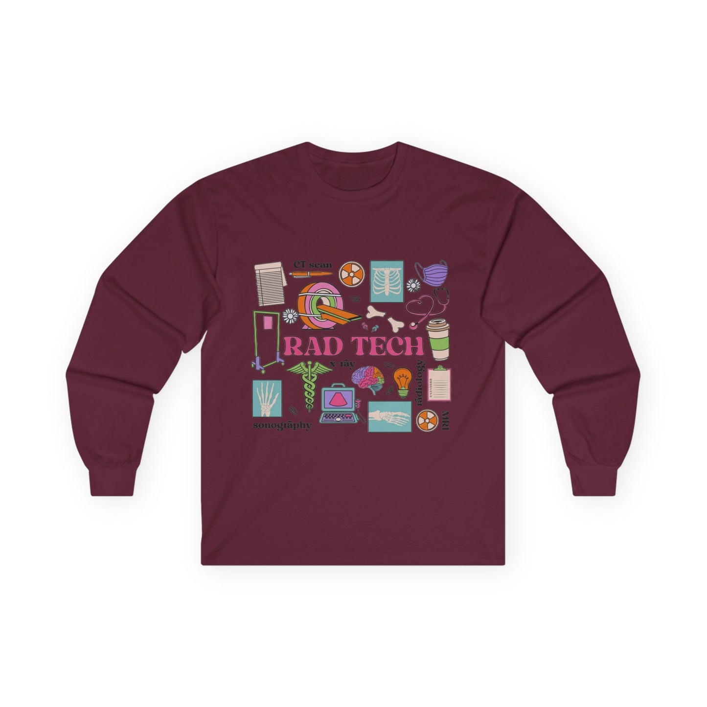 Rad Tech Collage Long Sleeve Tee — Radiology Technologist Graphic Shirt