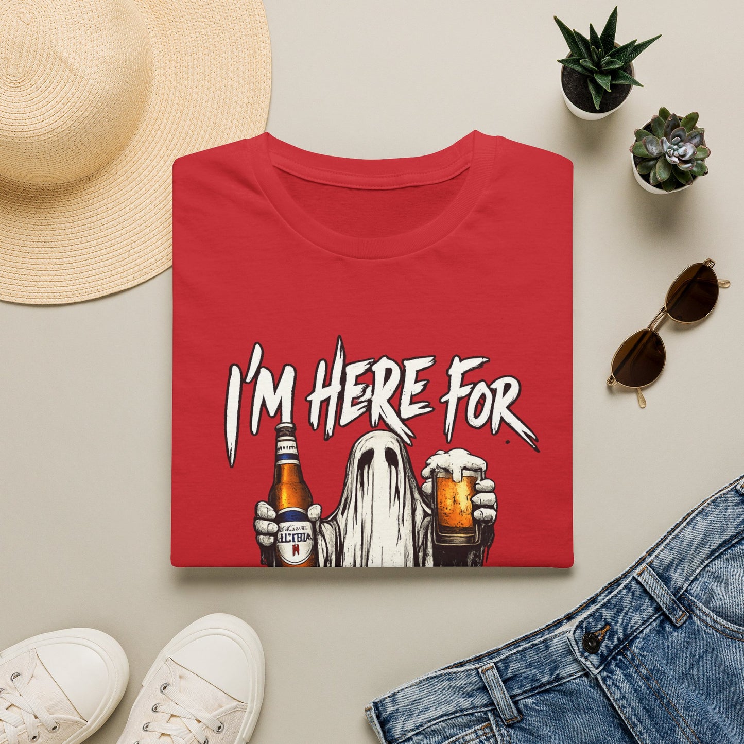 I'm Here for the Boos T-Shirt — Halloween Ghost Beer & Pumpkin Party Tee