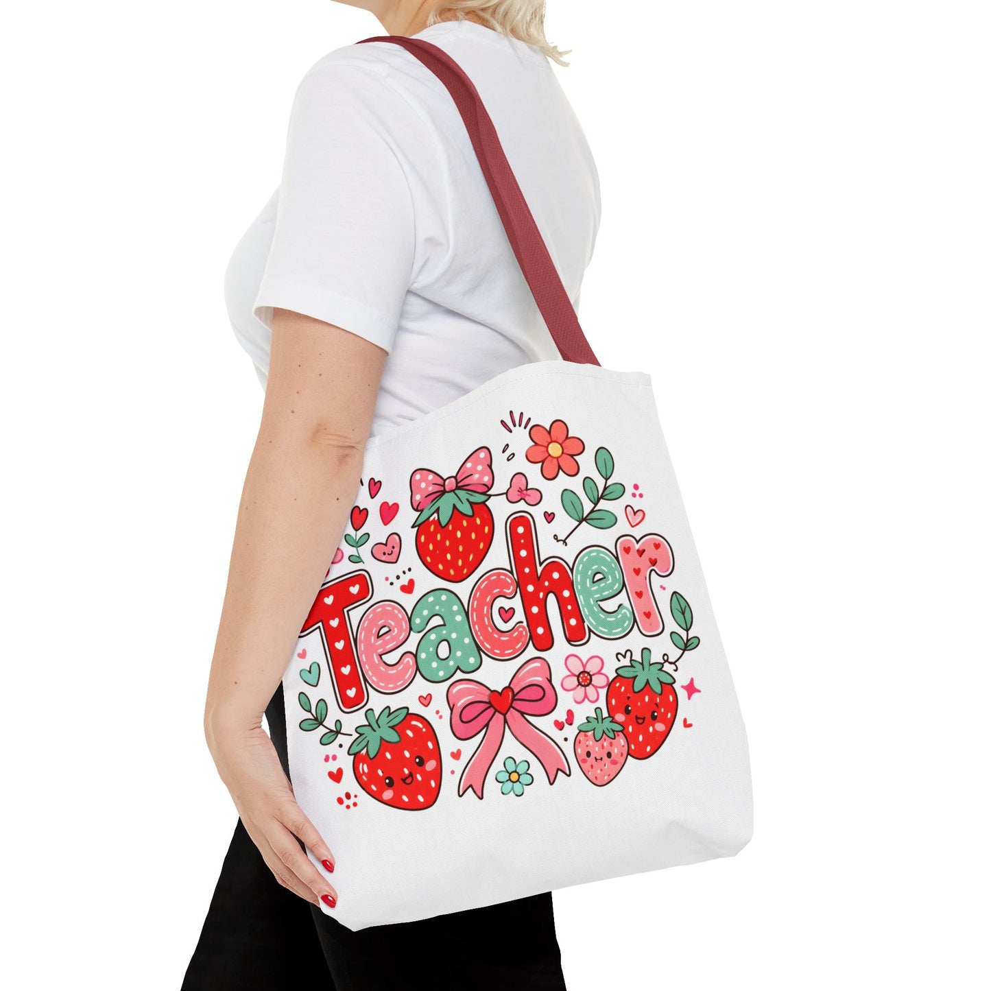 Teacher Strawberry Tote Bag — Cute Floral Teacher Gift