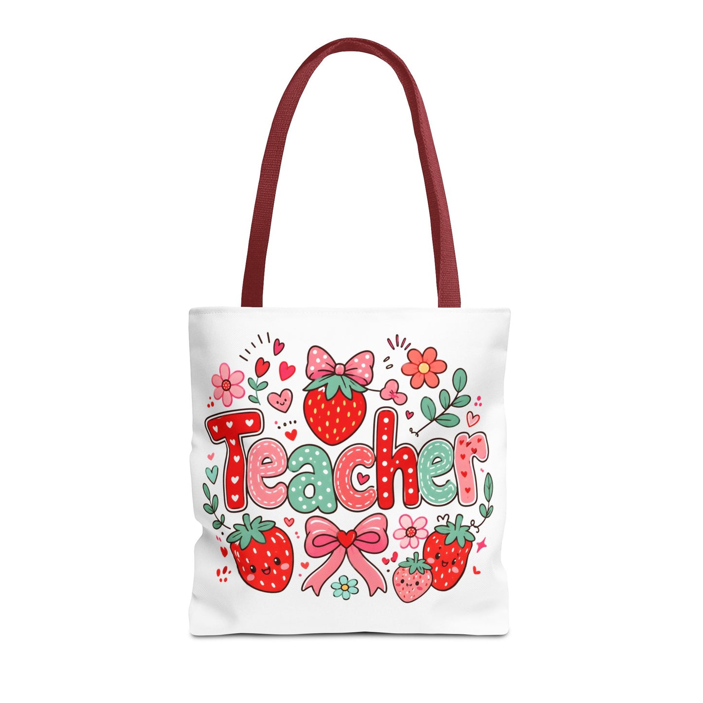 Teacher Strawberry Tote Bag — Cute Floral Teacher Gift
