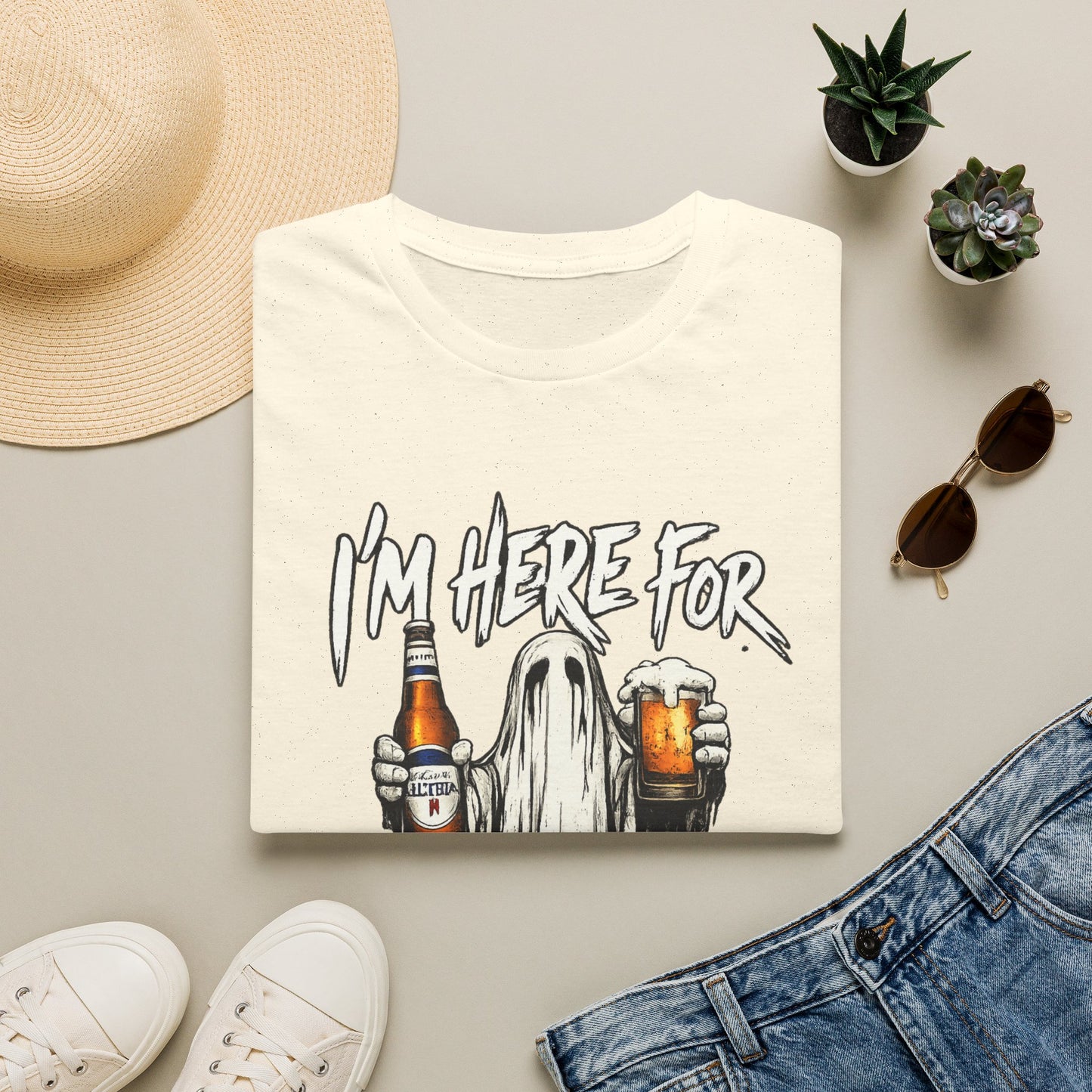 I'm Here for the Boos T-Shirt — Halloween Ghost Beer & Pumpkin Party Tee