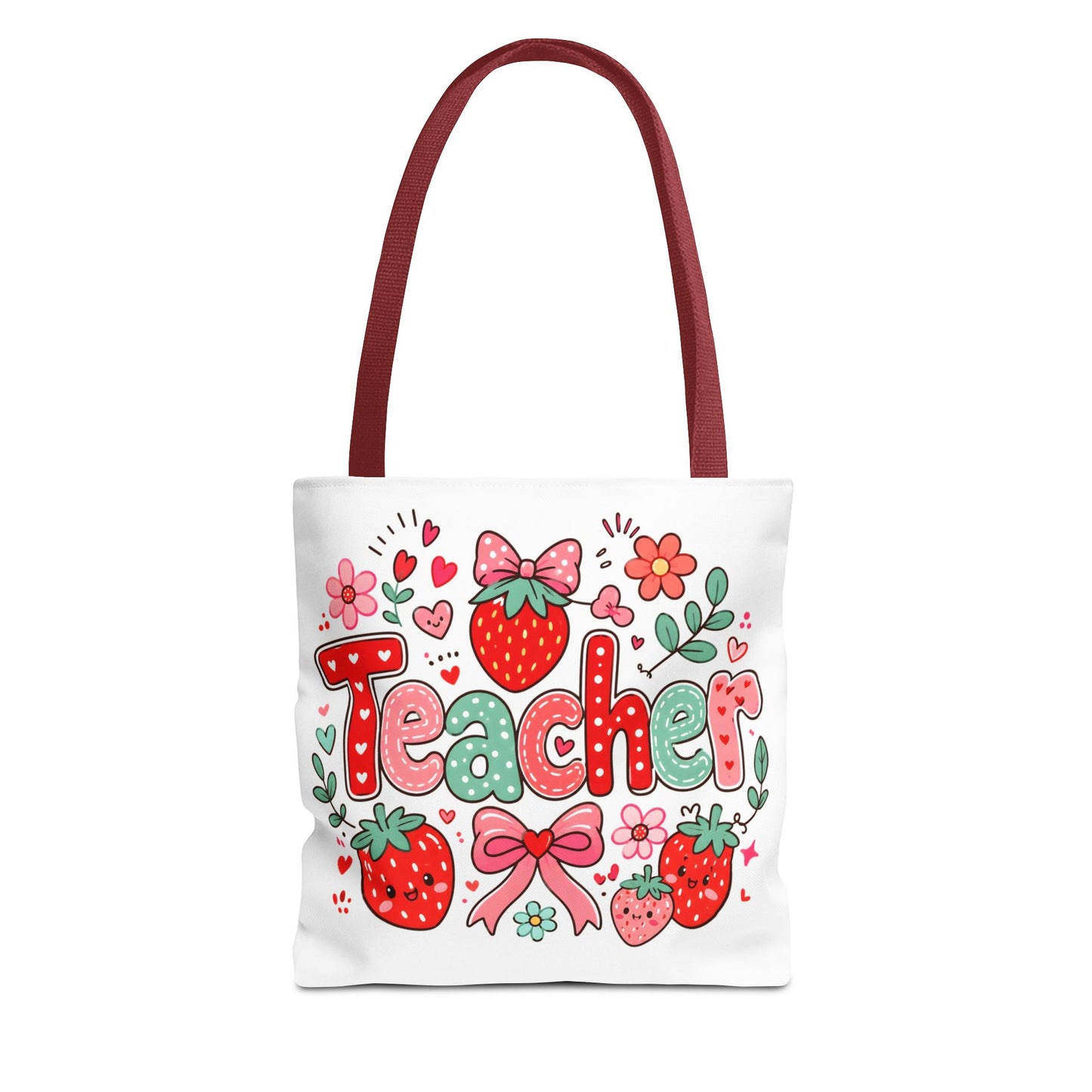 Teacher Strawberry Tote Bag — Cute Floral Teacher Gift