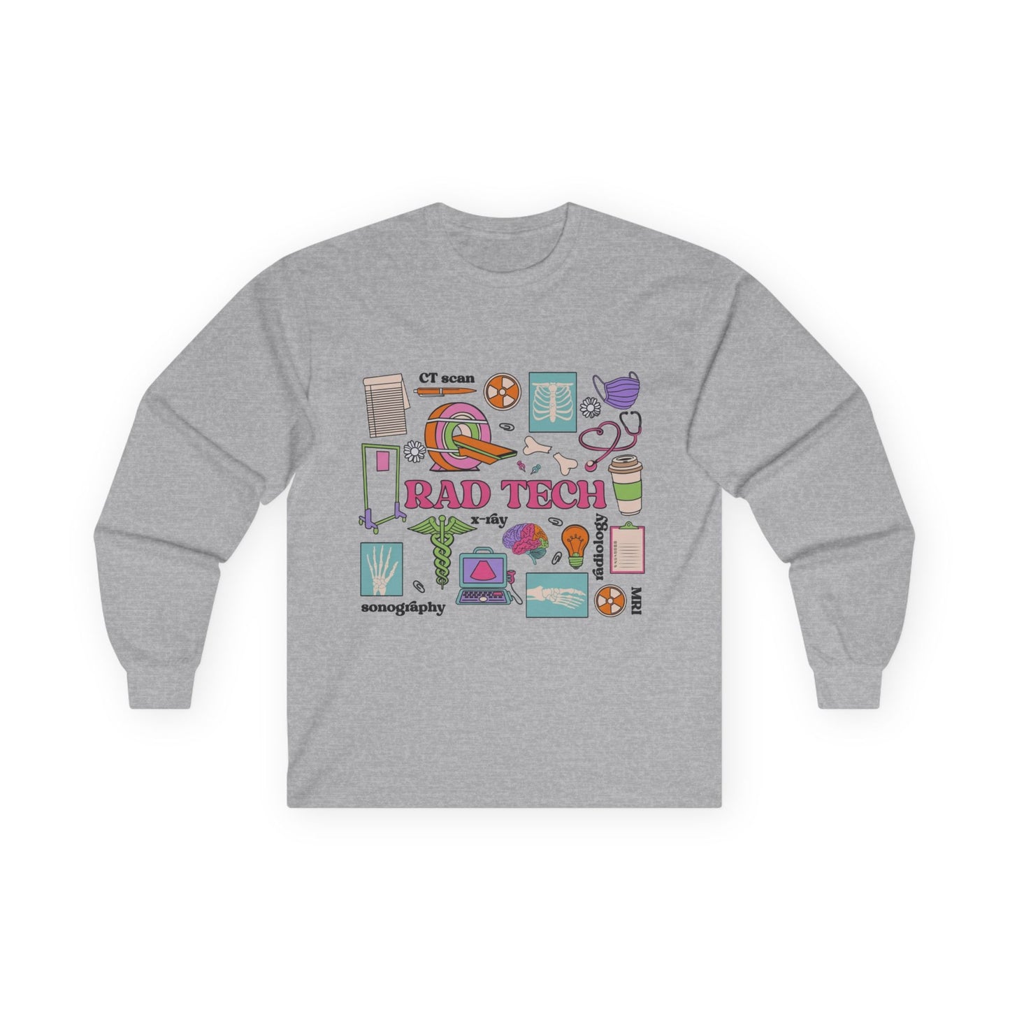 Rad Tech Collage Long Sleeve Tee — Radiology Technologist Graphic Shirt