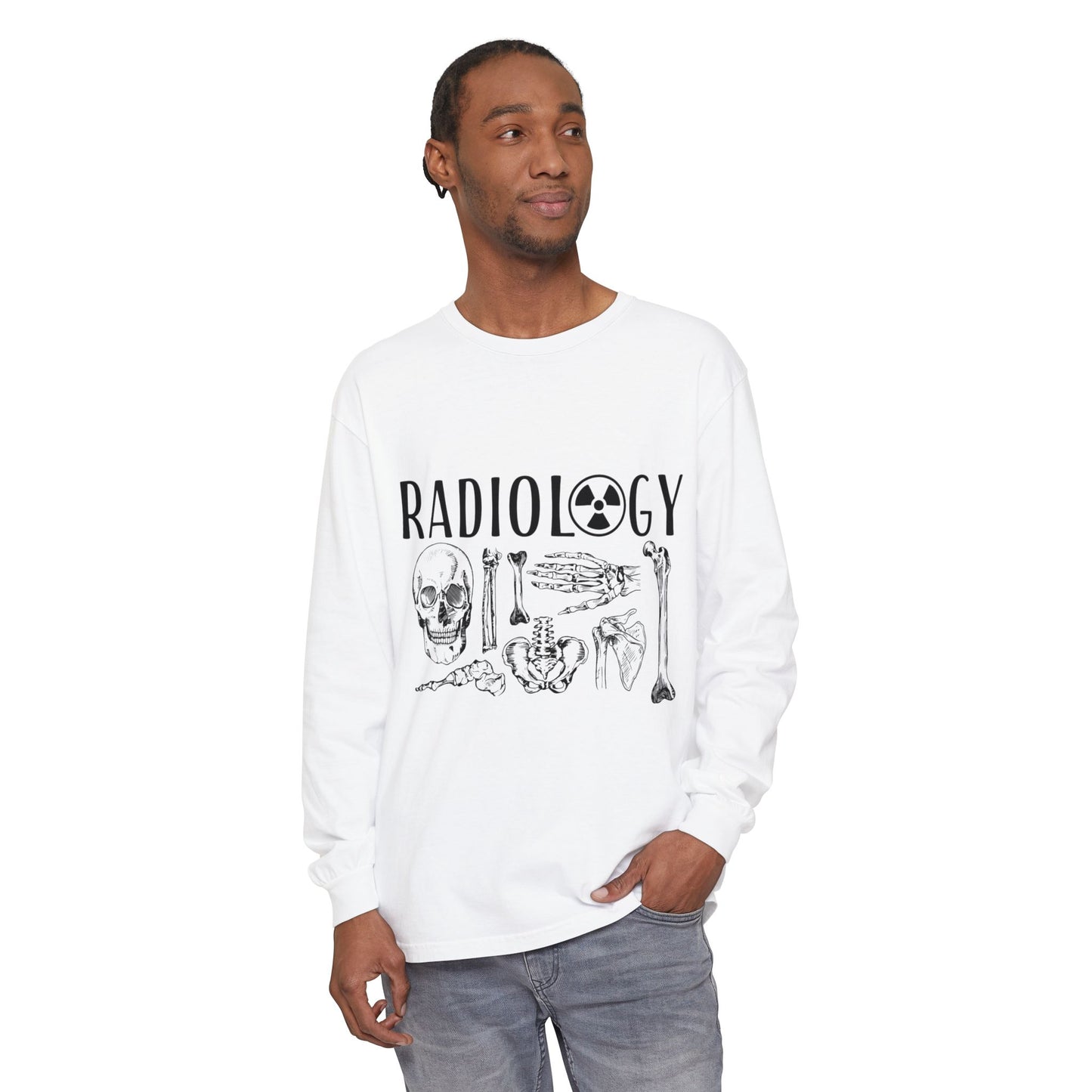 Radiology Anatomy Long Sleeve Tee — Skull & Bones Medical Shirt for Radiologic Technicians