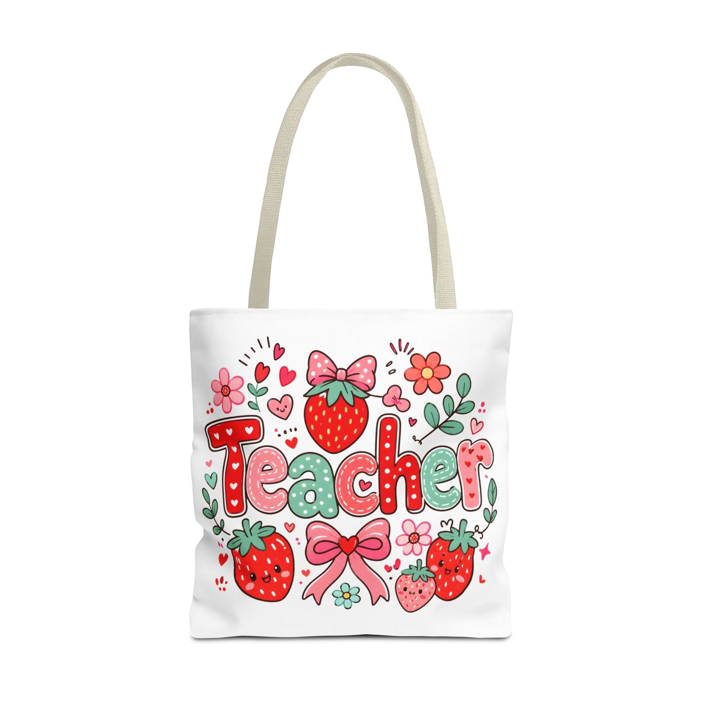 Teacher Strawberry Tote Bag — Cute Floral Teacher Gift