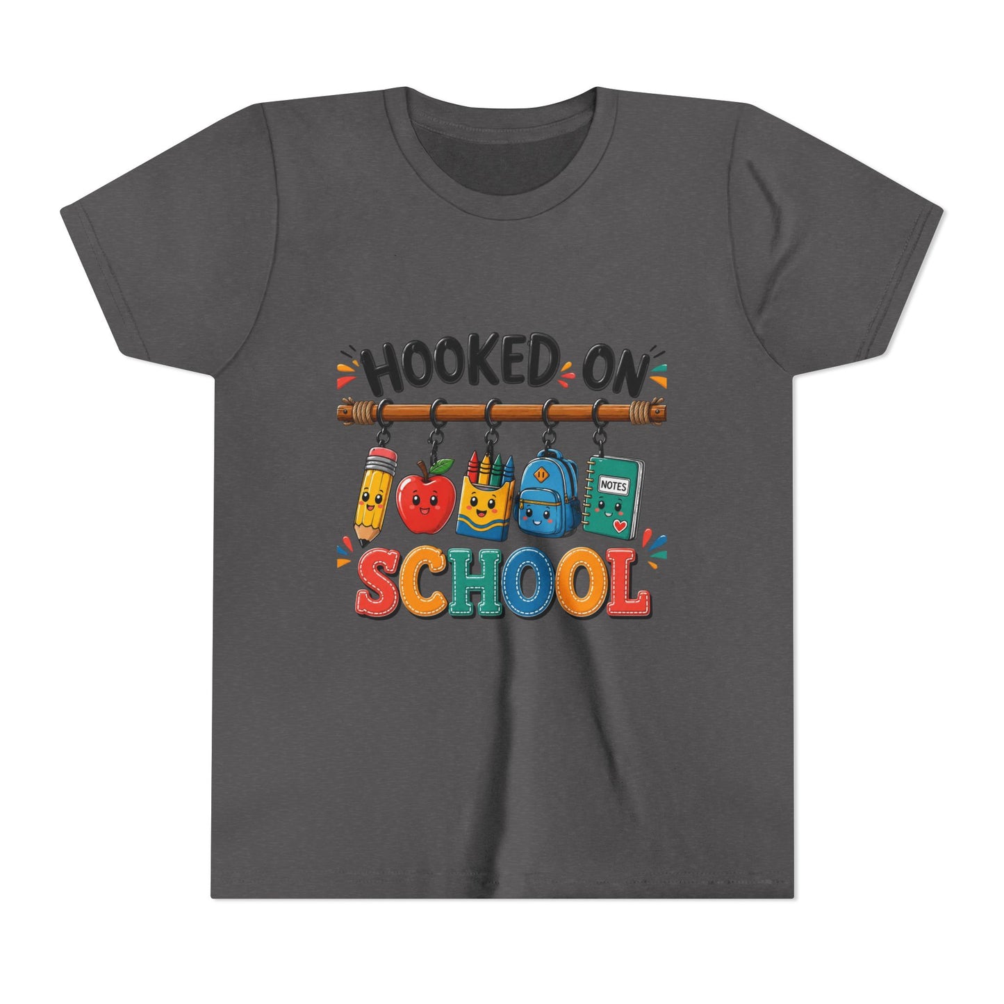 Youth Tee — "Hooked on School" Back-to-School Kids T-Shirt