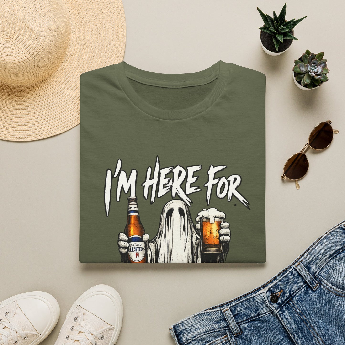 I'm Here for the Boos T-Shirt — Halloween Ghost Beer & Pumpkin Party Tee