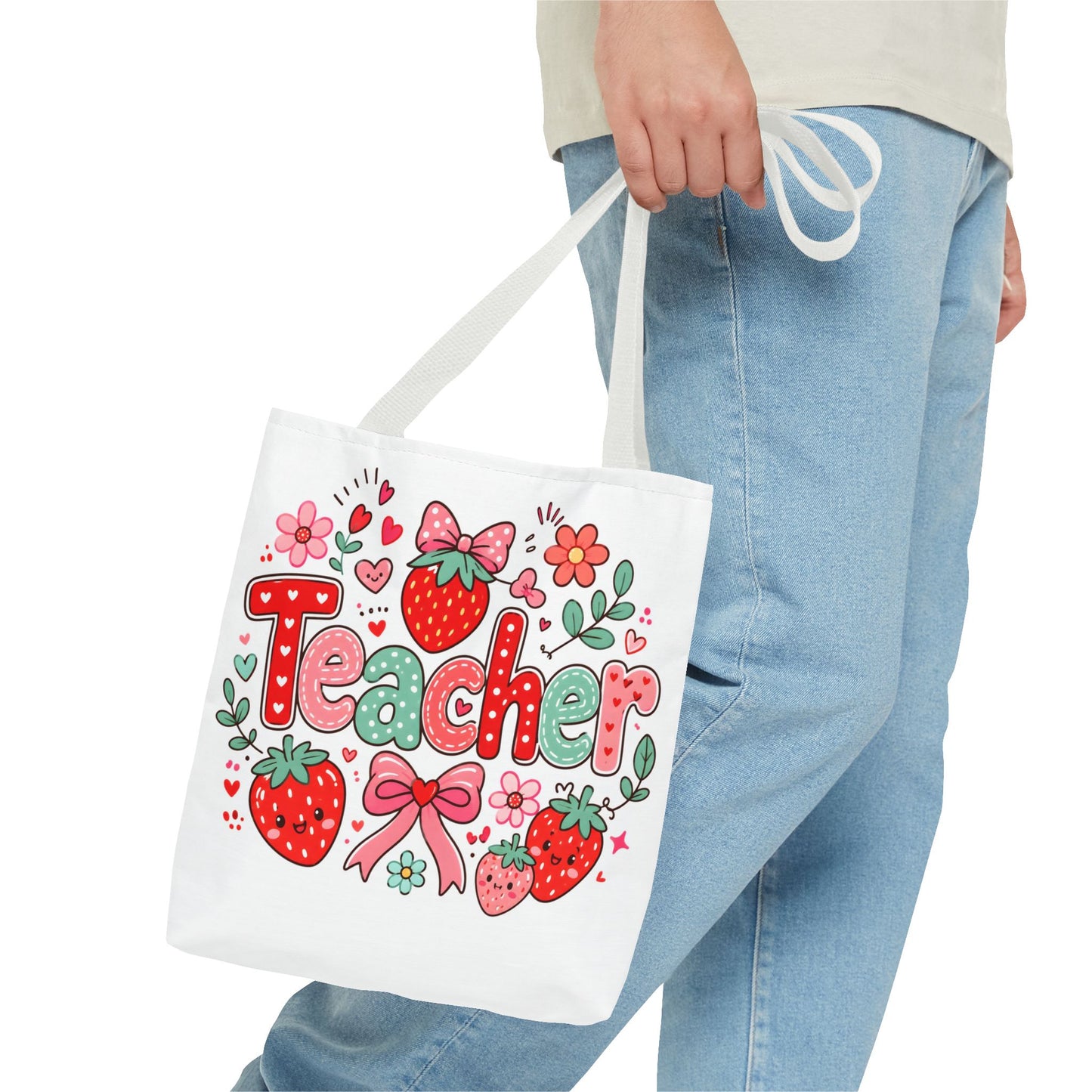 Teacher Strawberry Tote Bag — Cute Floral Teacher Gift