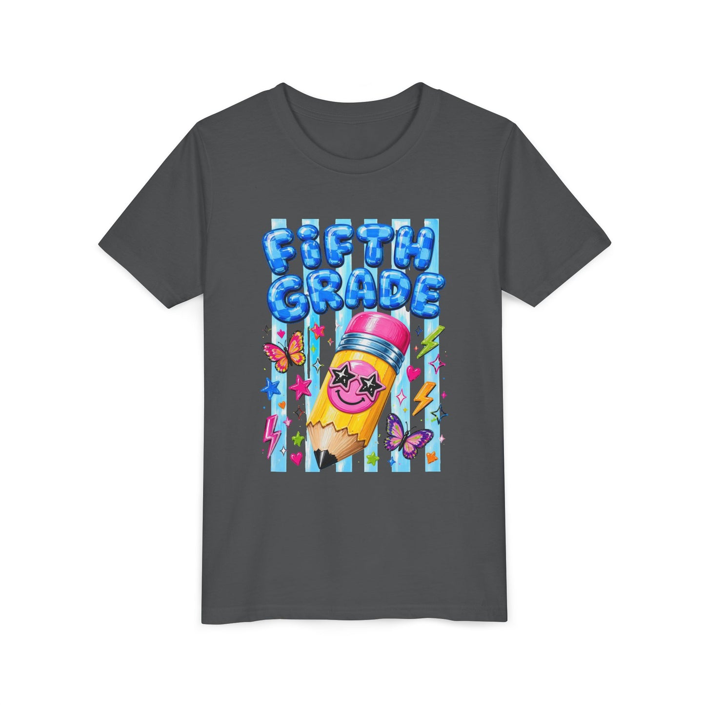 Fifth Grade Kids Tee — Cute Smiley Pencil Back-to-School Shirt for Girls & Boys