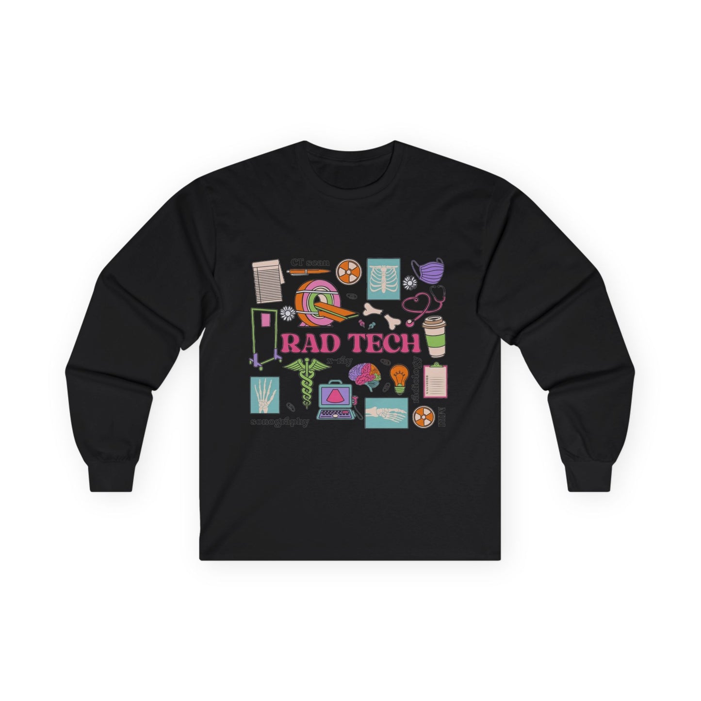 Rad Tech Collage Long Sleeve Tee — Radiology Technologist Graphic Shirt