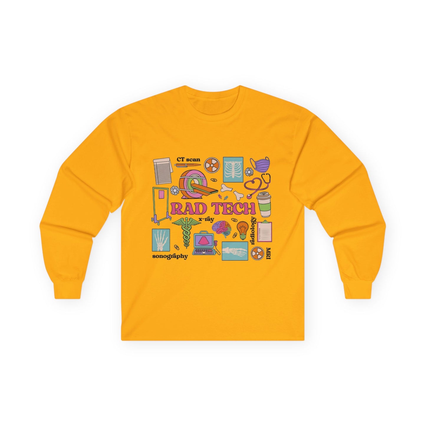 Rad Tech Collage Long Sleeve Tee — Radiology Technologist Graphic Shirt