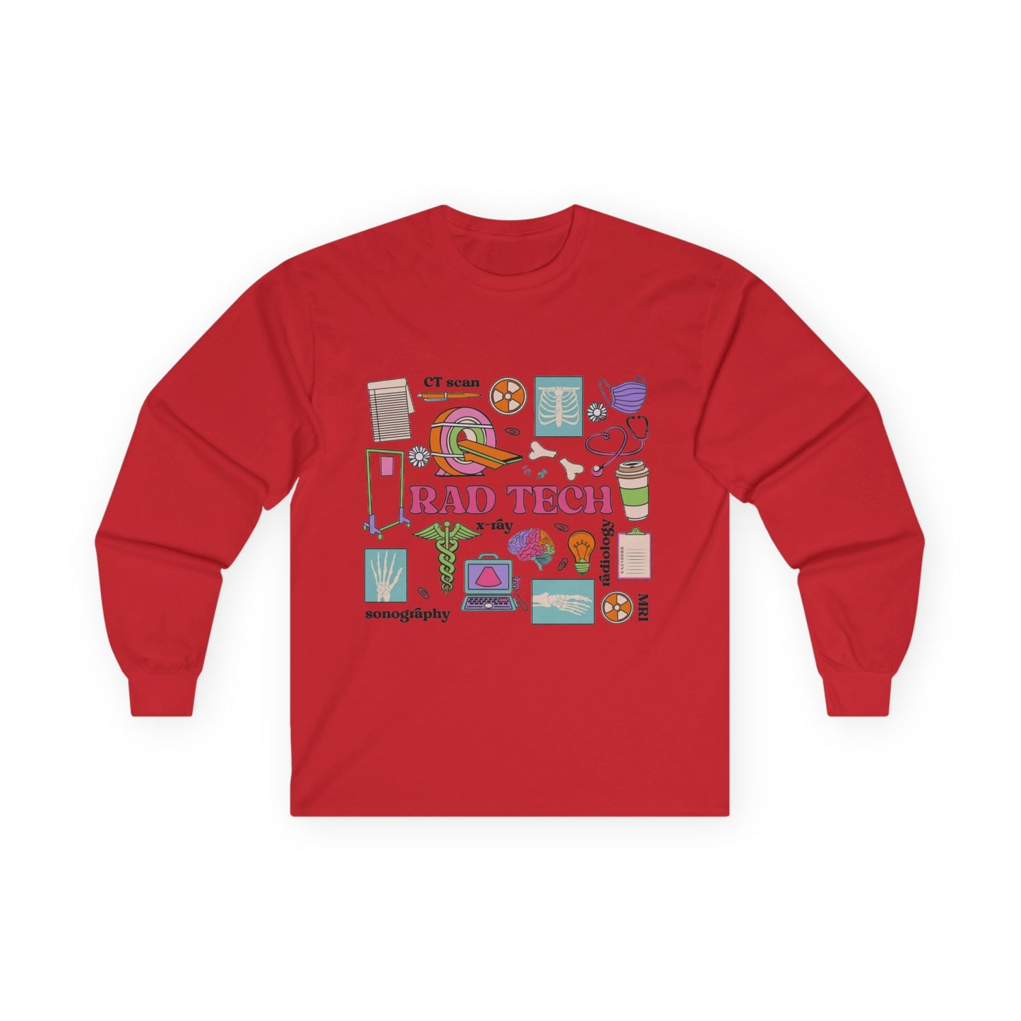 Rad Tech Collage Long Sleeve Tee — Radiology Technologist Graphic Shirt