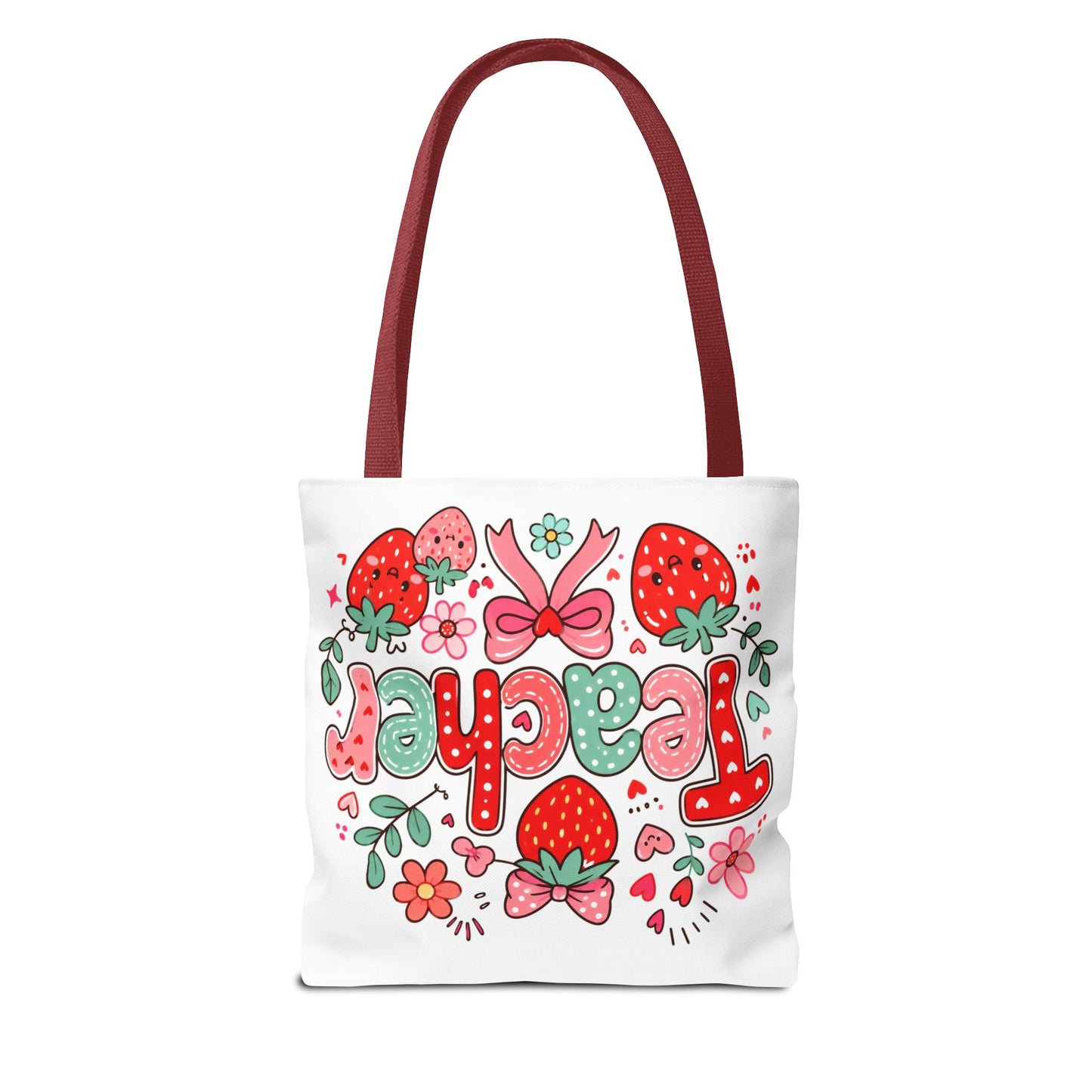 Teacher Strawberry Tote Bag — Cute Floral Teacher Gift