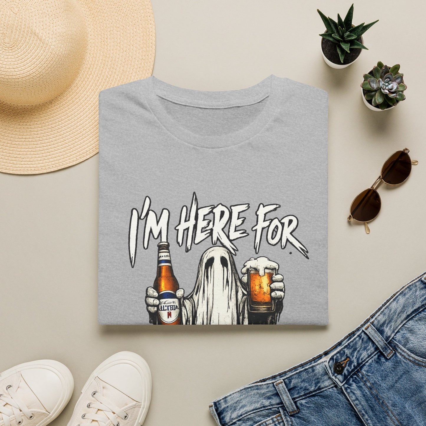 I'm Here for the Boos T-Shirt — Halloween Ghost Beer & Pumpkin Party Tee