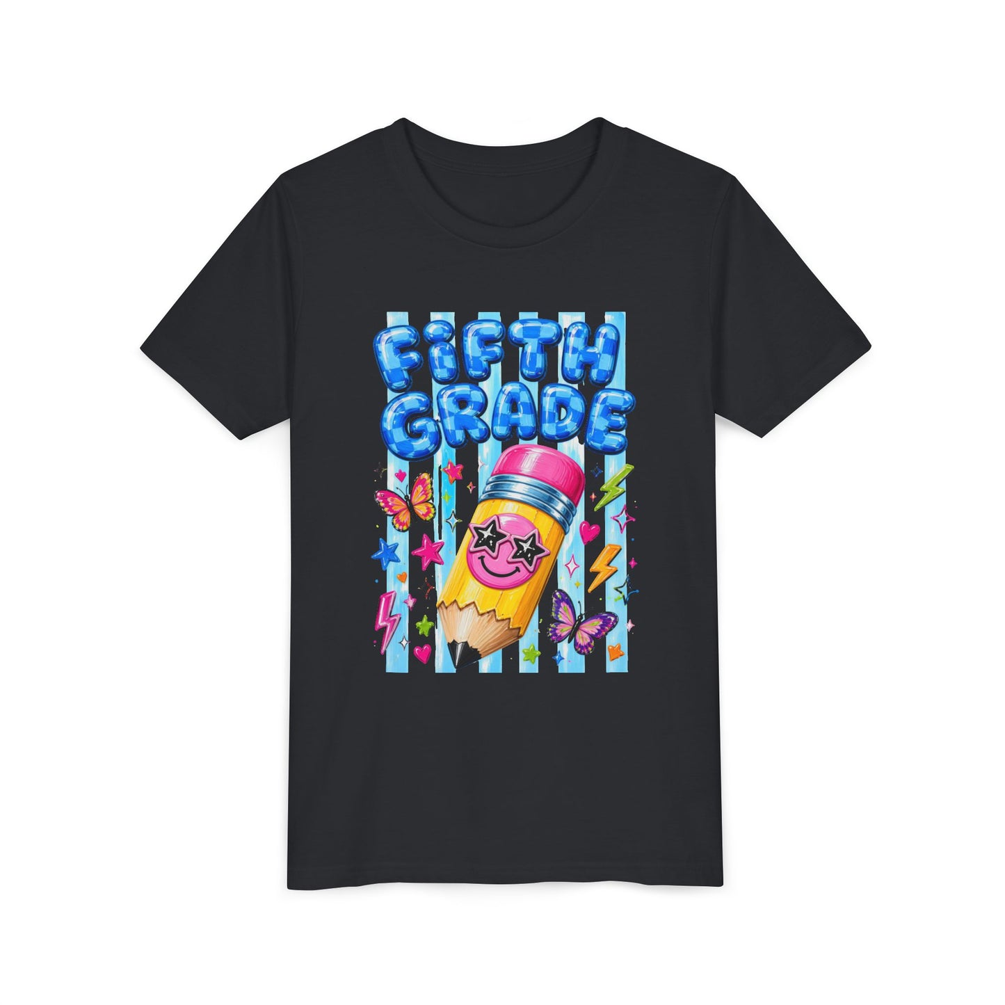 Fifth Grade Kids Tee — Cute Smiley Pencil Back-to-School Shirt for Girls & Boys