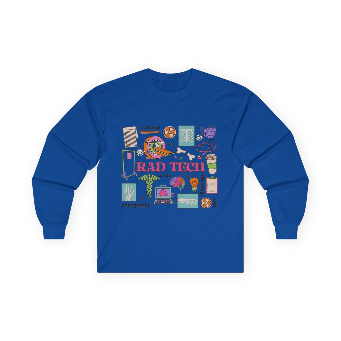 Rad Tech Collage Long Sleeve Tee — Radiology Technologist Graphic Shirt