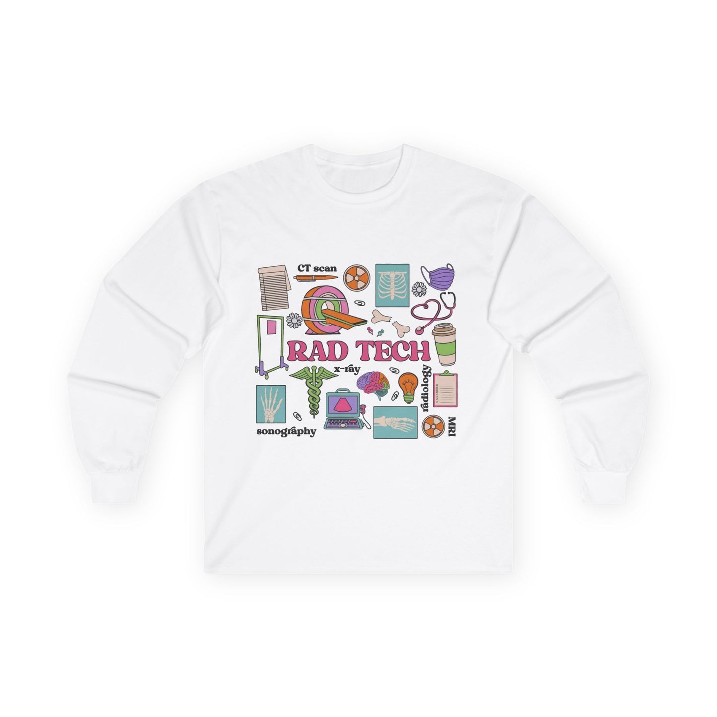Rad Tech Collage Long Sleeve Tee — Radiology Technologist Graphic Shirt
