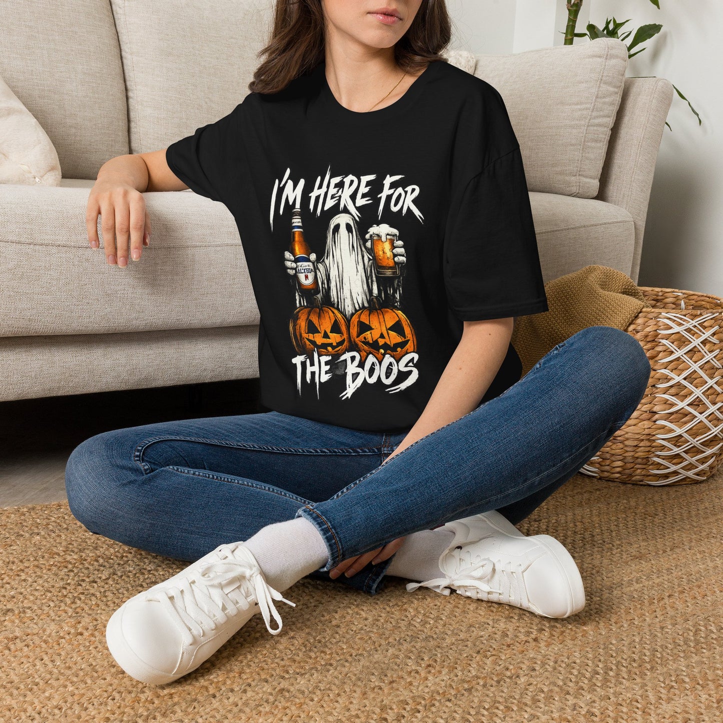 I'm Here for the Boos T-Shirt — Halloween Ghost Beer & Pumpkin Party Tee