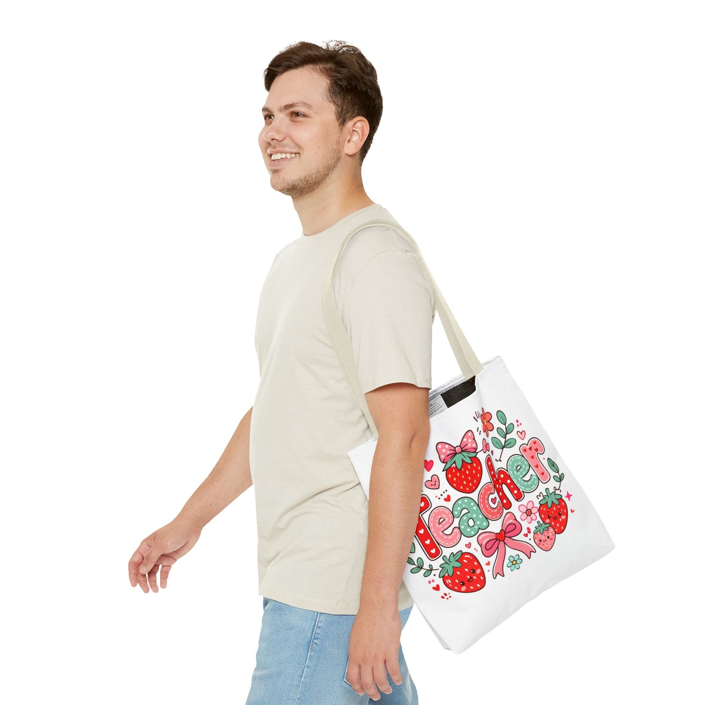 Teacher Strawberry Tote Bag — Cute Floral Teacher Gift