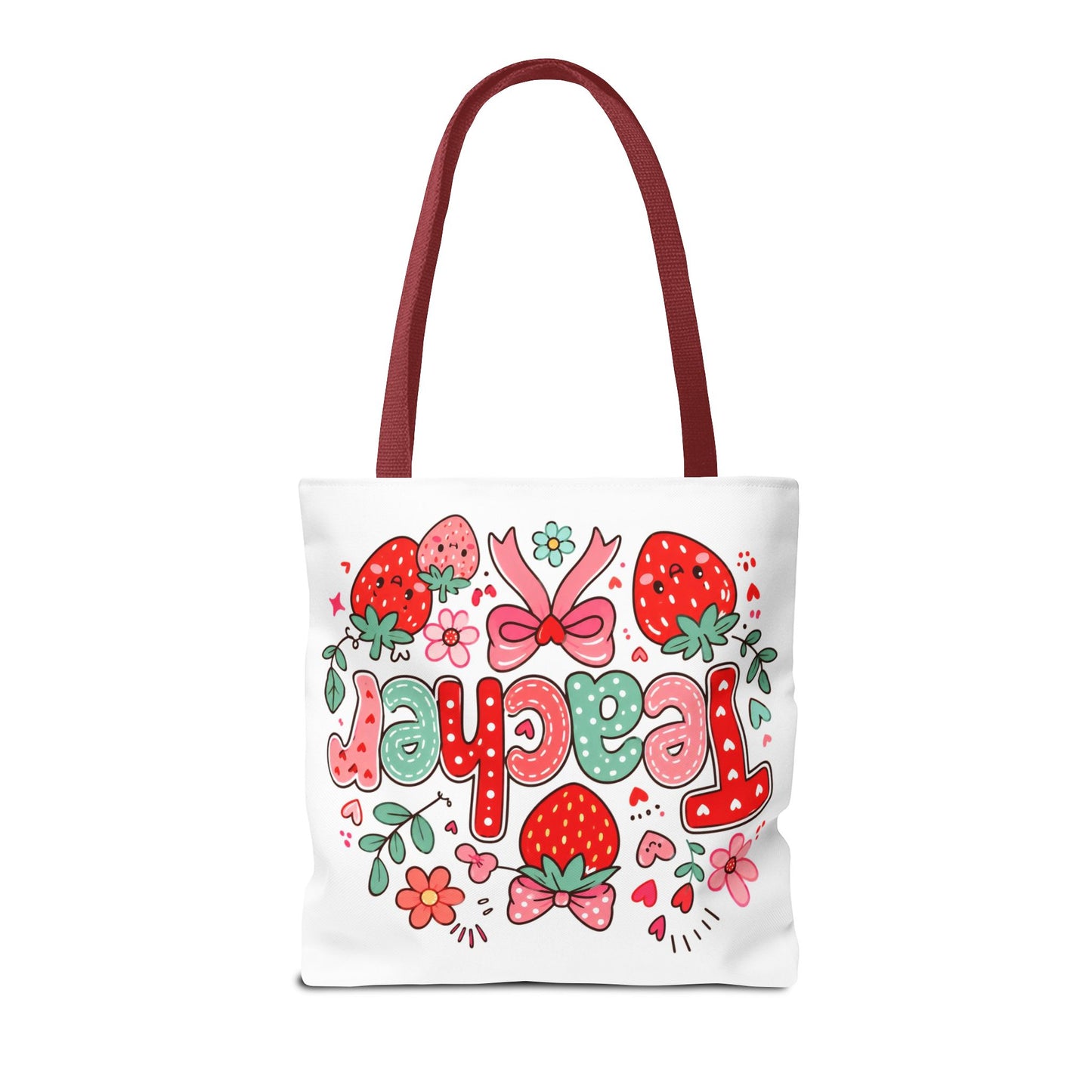 Teacher Strawberry Tote Bag — Cute Floral Teacher Gift
