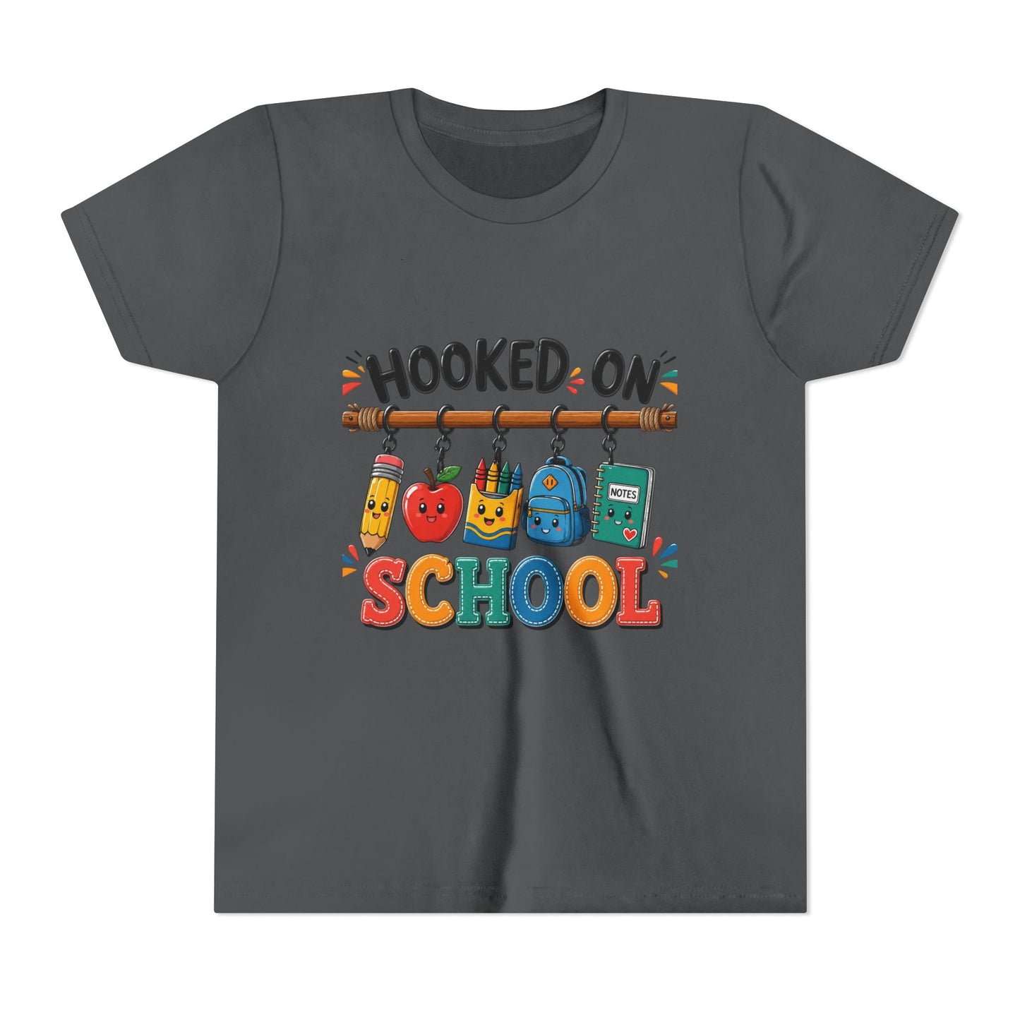 Youth Tee — "Hooked on School" Back-to-School Kids T-Shirt