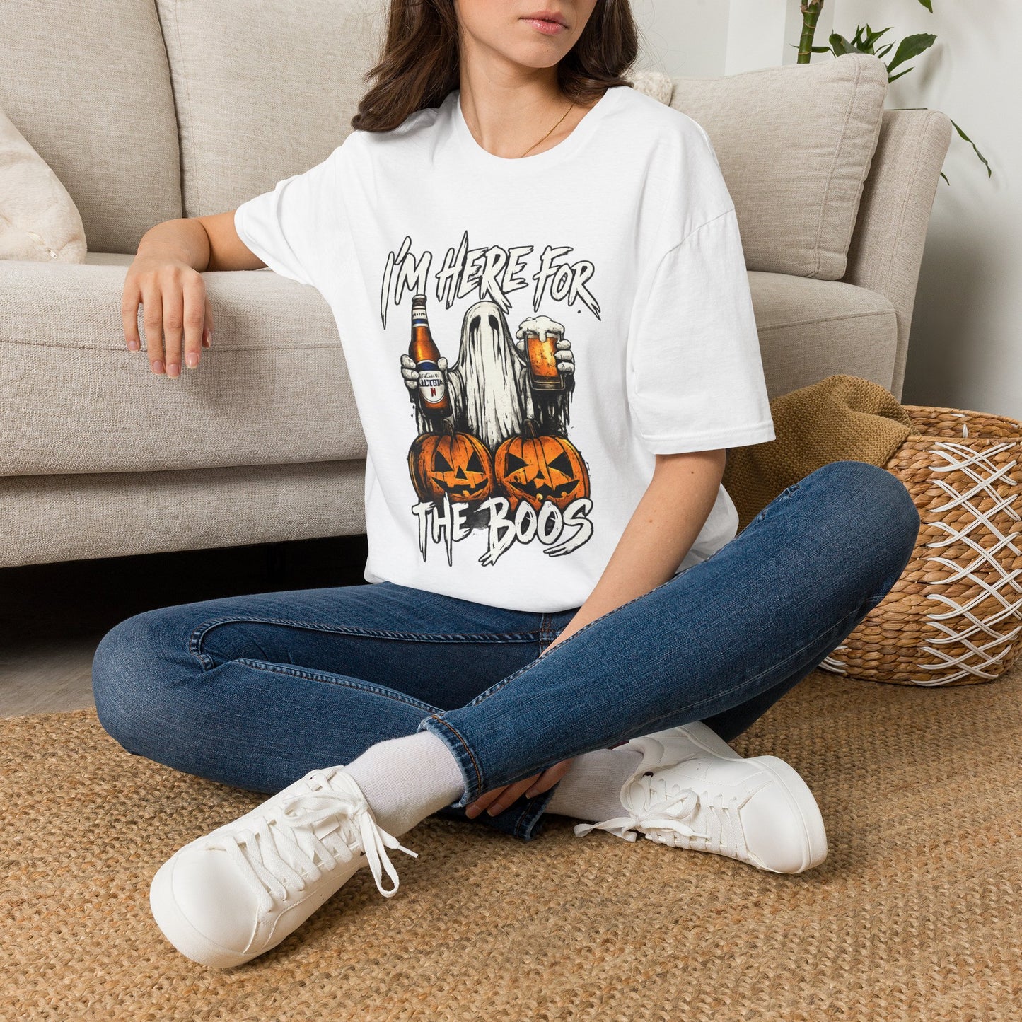 I'm Here for the Boos T-Shirt — Halloween Ghost Beer & Pumpkin Party Tee