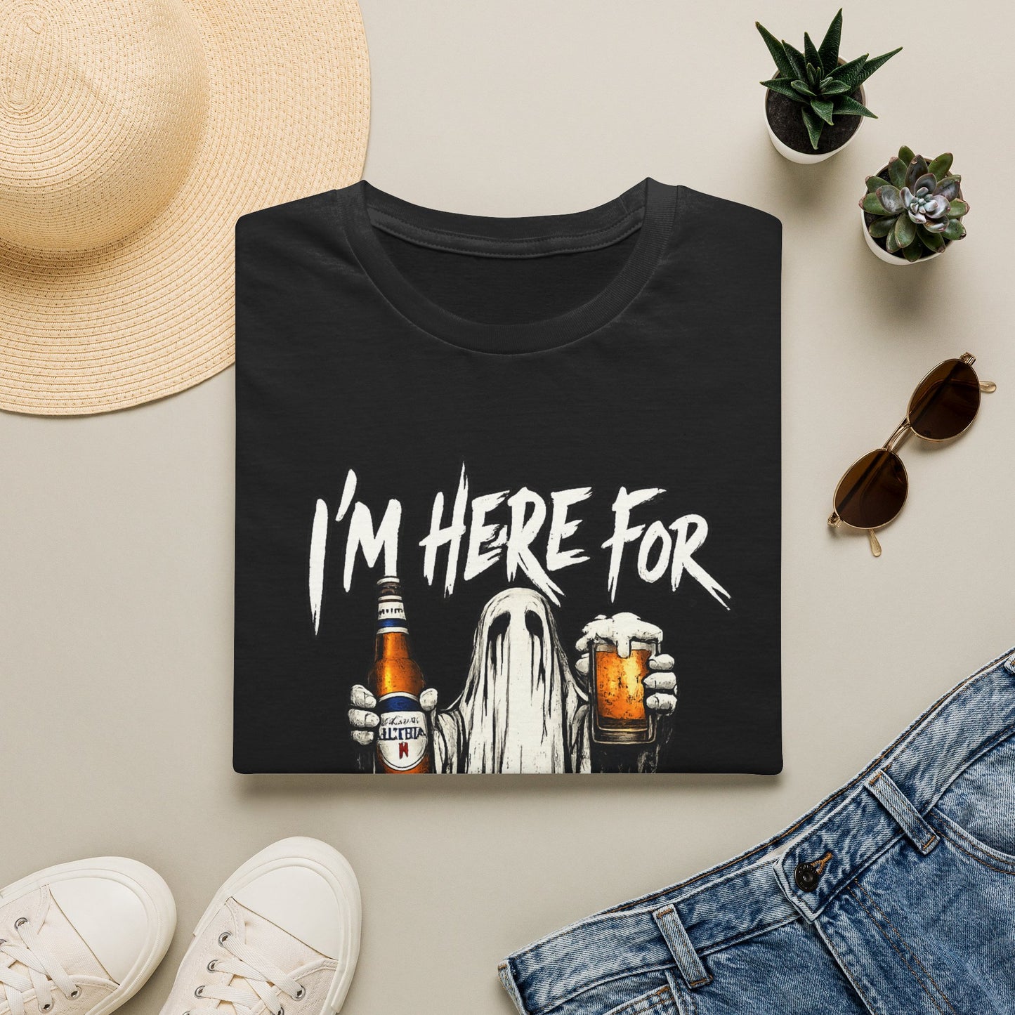 I'm Here for the Boos T-Shirt — Halloween Ghost Beer & Pumpkin Party Tee