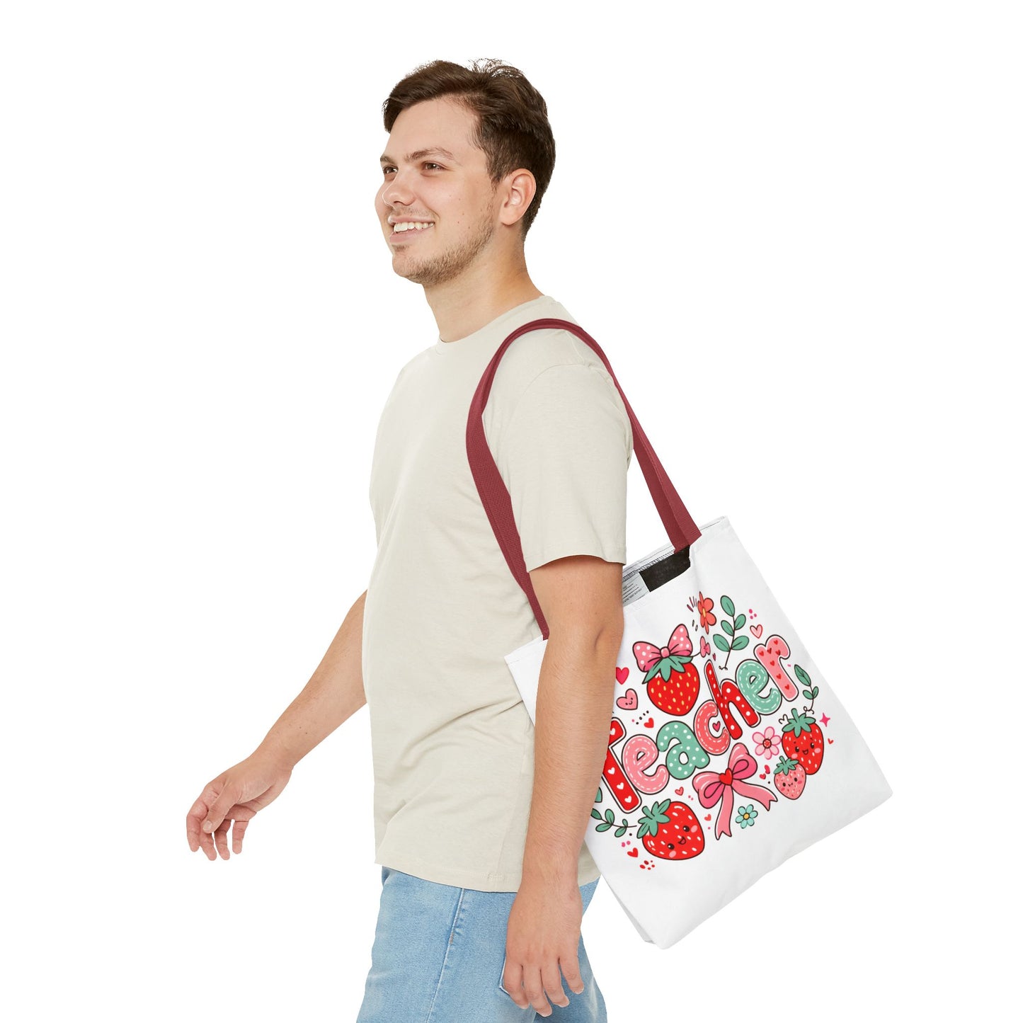 Teacher Strawberry Tote Bag — Cute Floral Teacher Gift