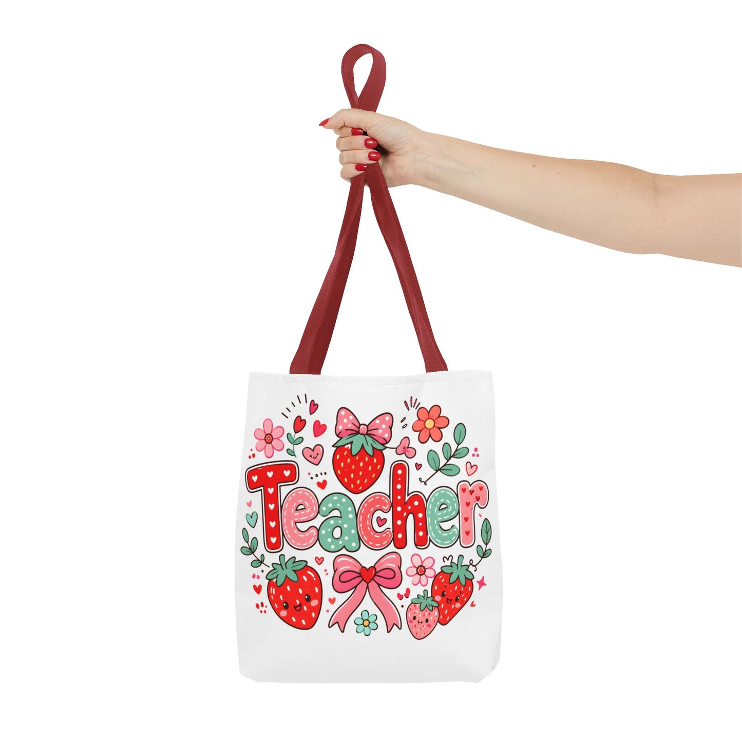 Teacher Strawberry Tote Bag — Cute Floral Teacher Gift